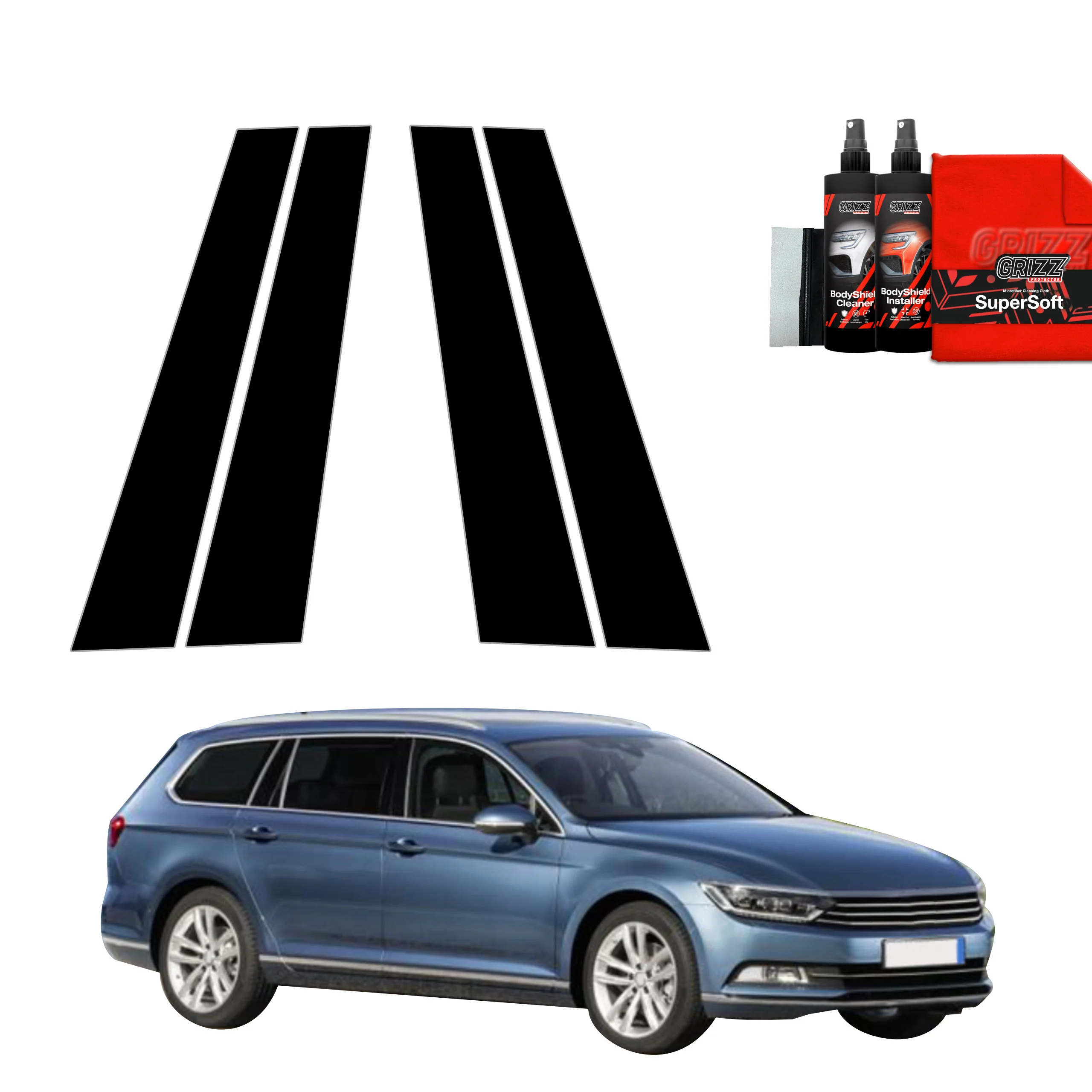4in1 Schwarze Schutzfolie fĂŒr B-C-SĂ€ule - Volkswagen Passat B8 Kombi (2014-2022)