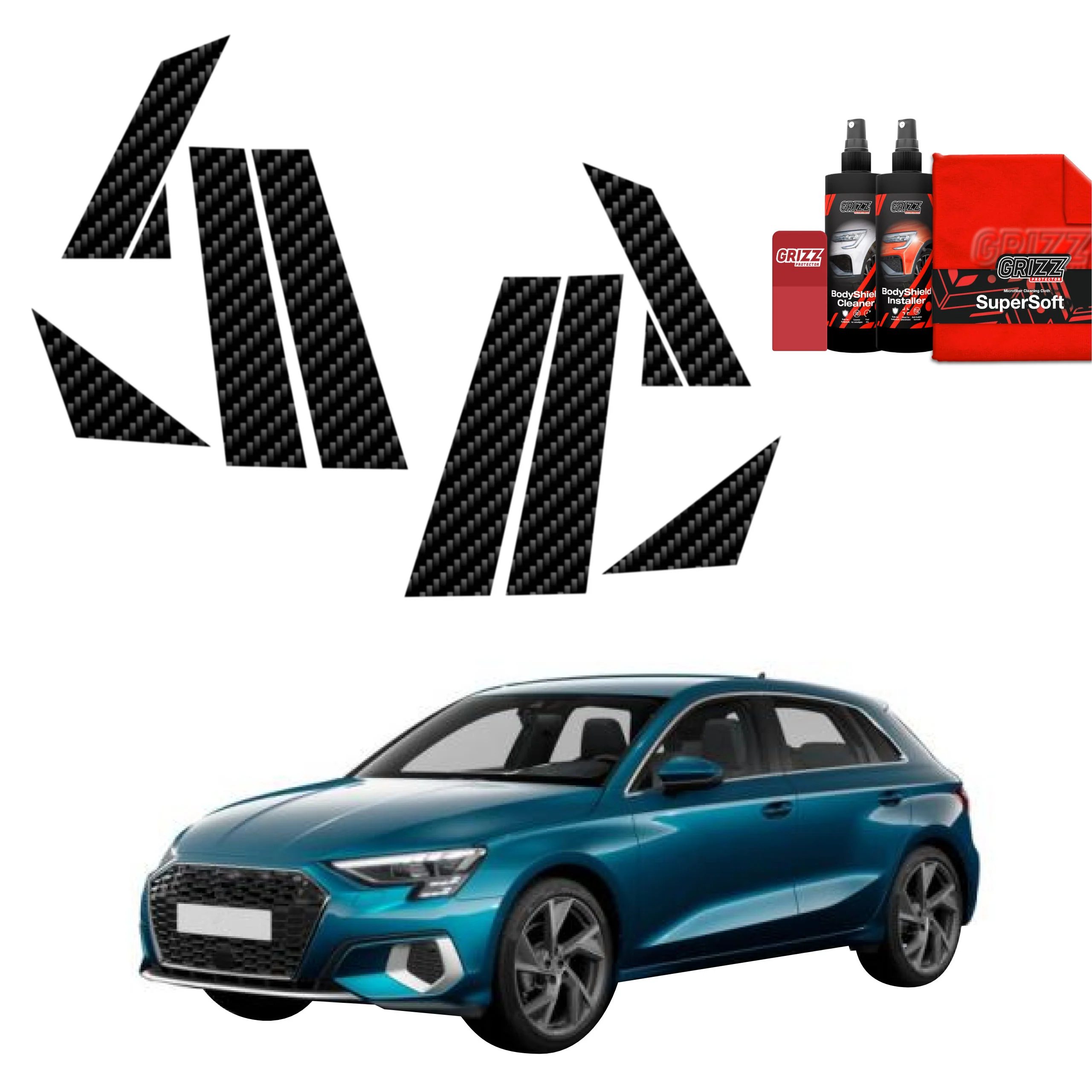 8in1 Kohlenstoff Schutzfolie für A-B-C-Säule - Audi A3 8Y Sportback (2020-2023)