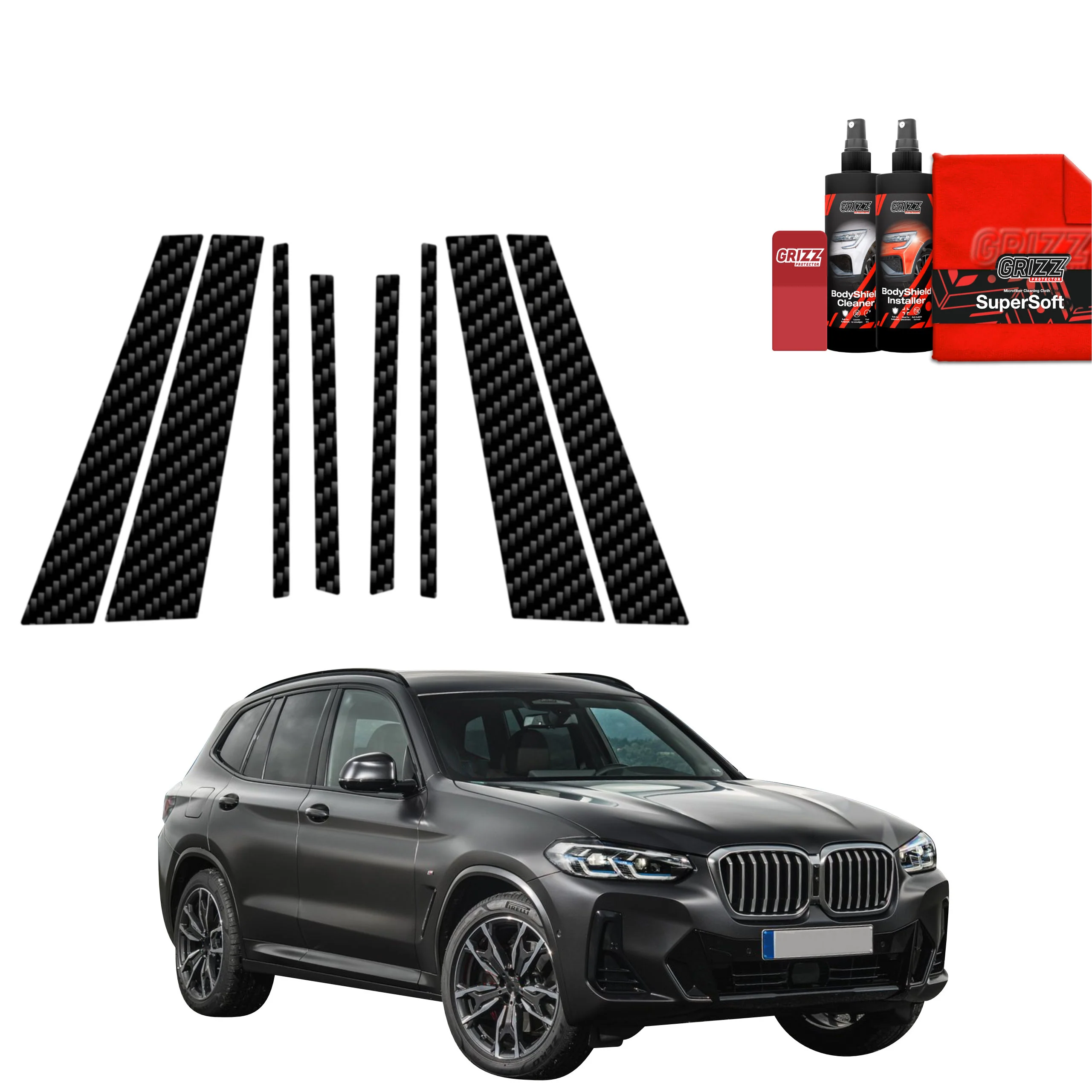 8in1 Kohlenstoff Schutzfolie fĂŒr B-C-SĂ€ule - BMW X3 (2021-2024)