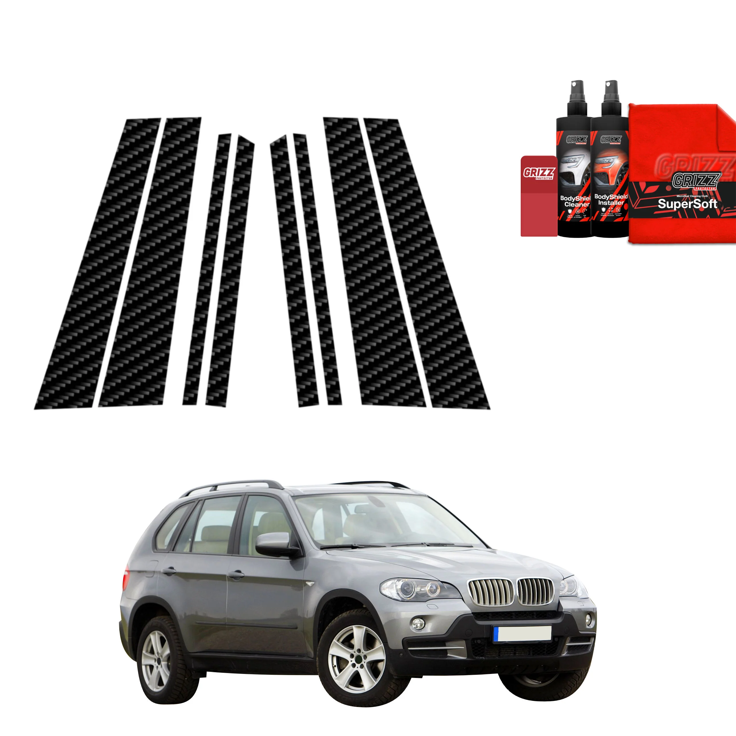 8in1 Kohlenstoff Schutzfolie für B-C-Säule - BMW X5 E70 SUV 5D (2006-2013)
