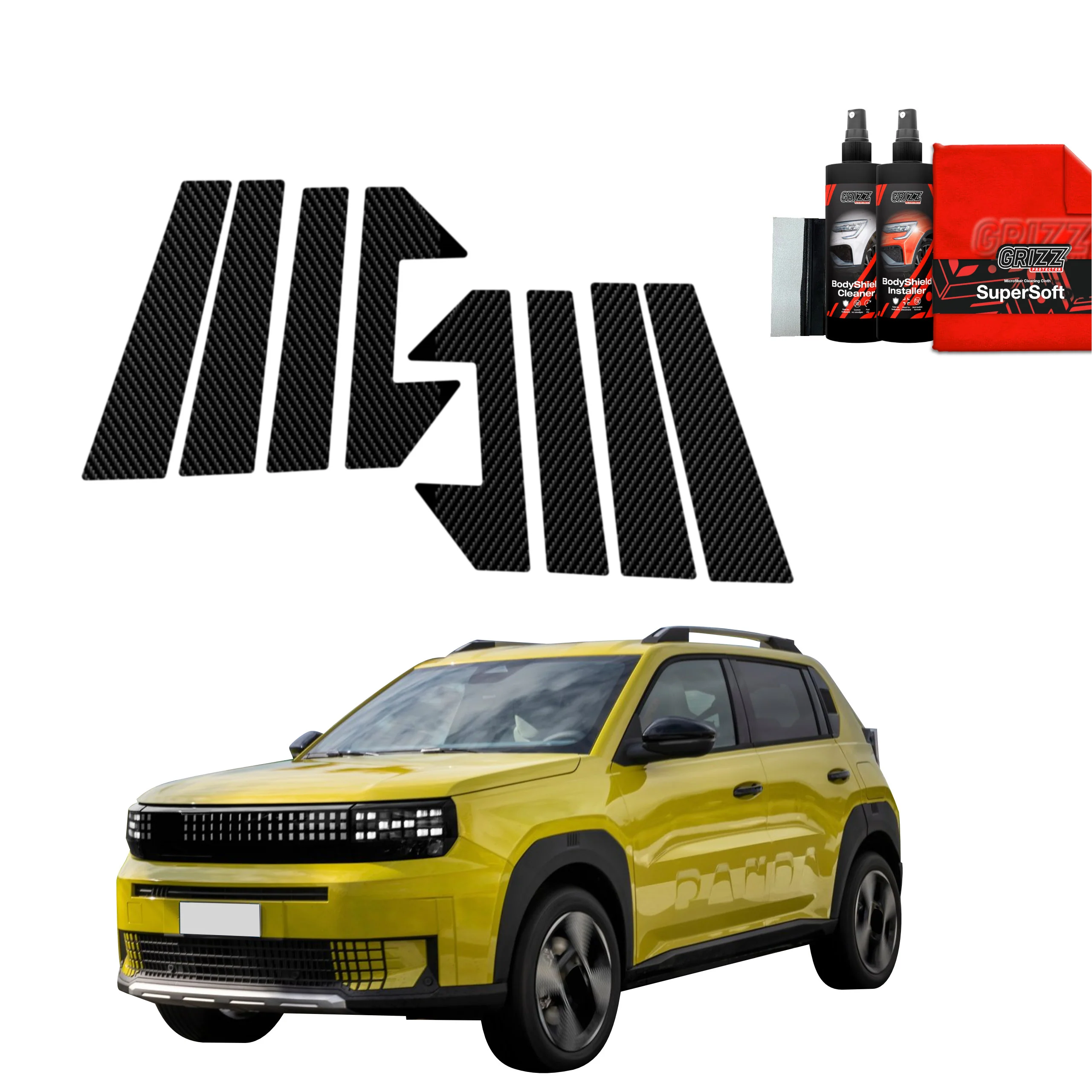 8in1 Kohlenstoff Schutzfolie fĂŒr B-C-SĂ€ule - Fiat Grande Panda (2025-2026)
