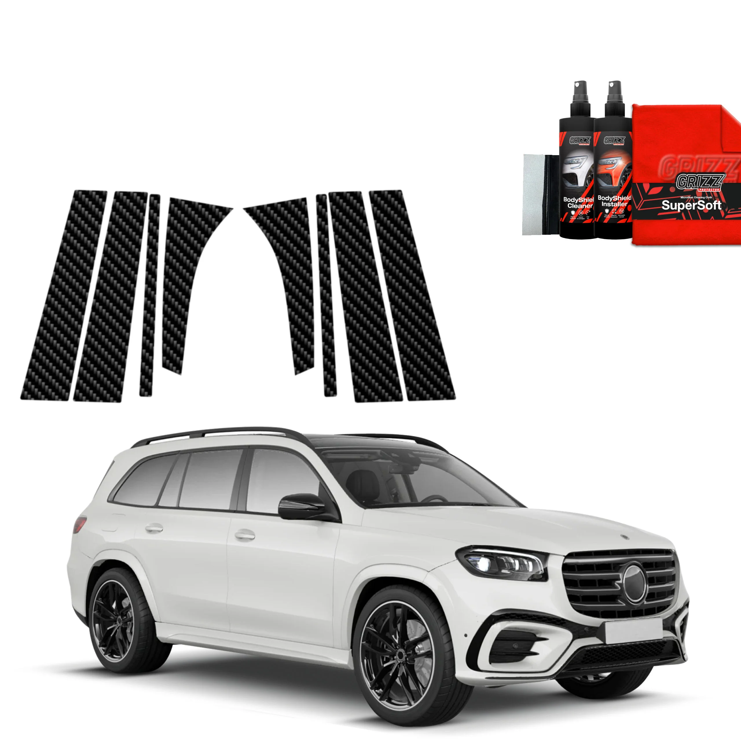 8in1 Kohlenstoff Schutzfolie fĂŒr B-C-SĂ€ule - Mercedes GLS 450d (2023-2026)