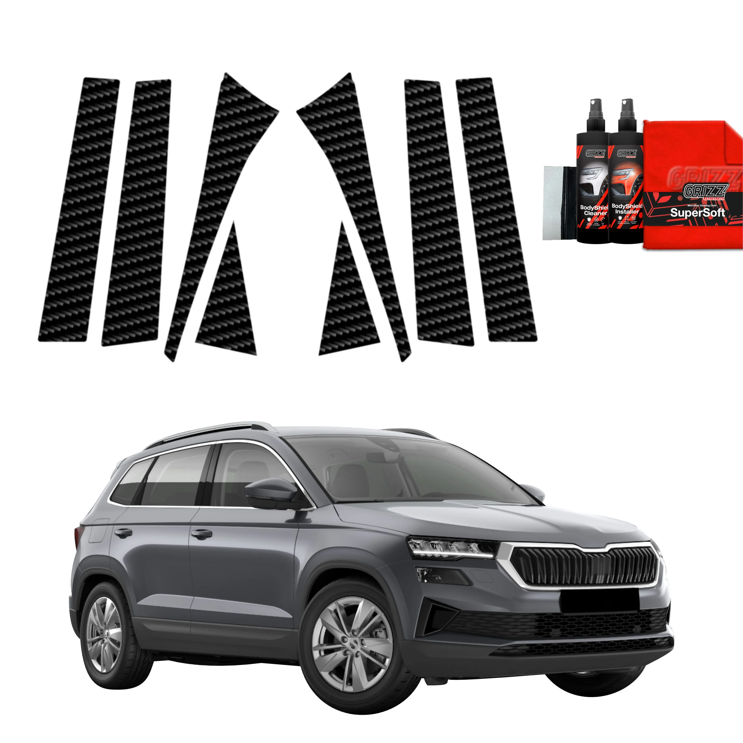 8in1 Kohlenstoff Schutzfolie für B-C-Säule - Skoda Karoq (2022-2026)