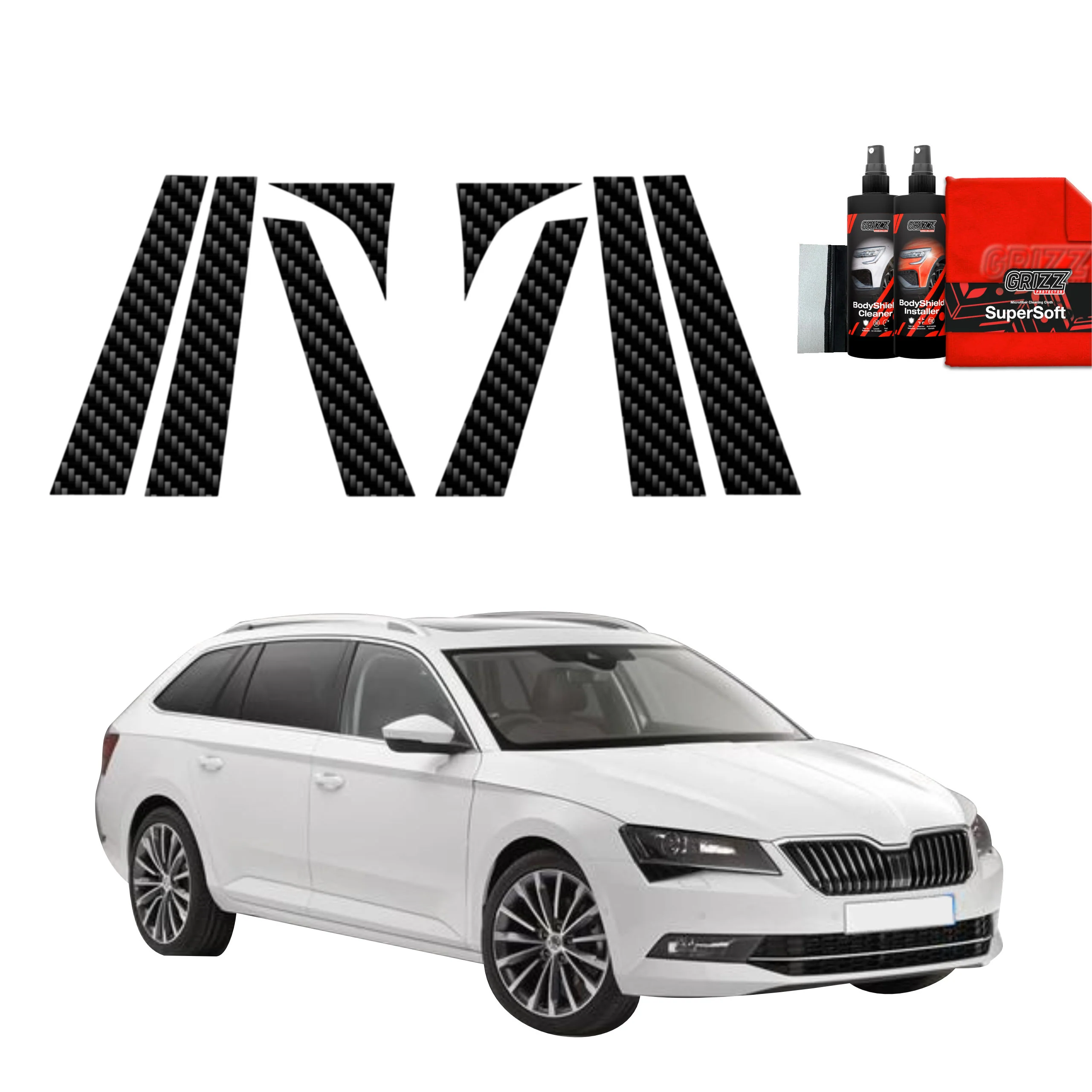 8in1 Kohlenstoff Schutzfolie für B-C-Säule - Skoda Superb 3 Combi (2015-2019)
