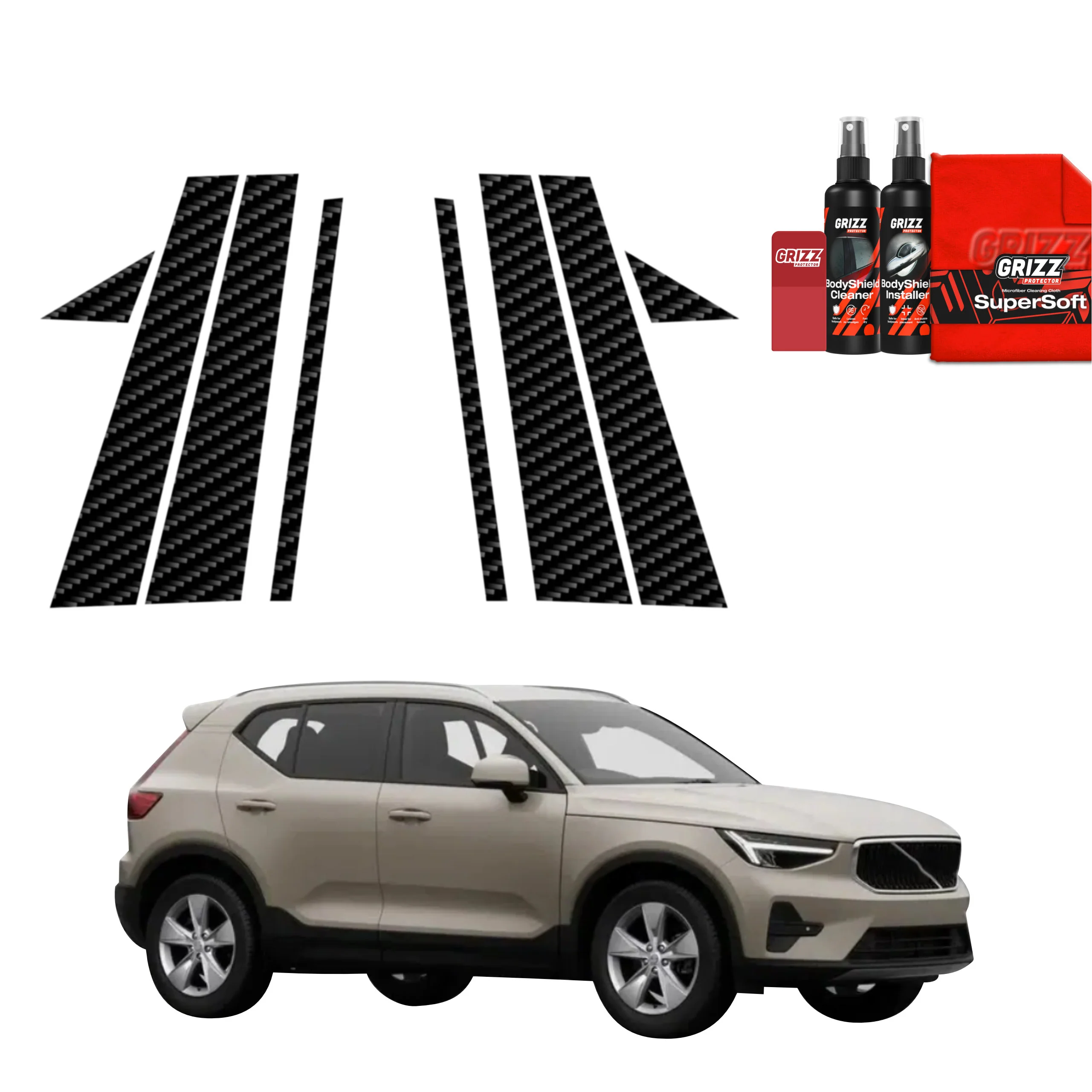 8in1 Kohlenstoff Schutzfolie fĂŒr B-C-SĂ€ule - Volvo XC40 (2022-2026)