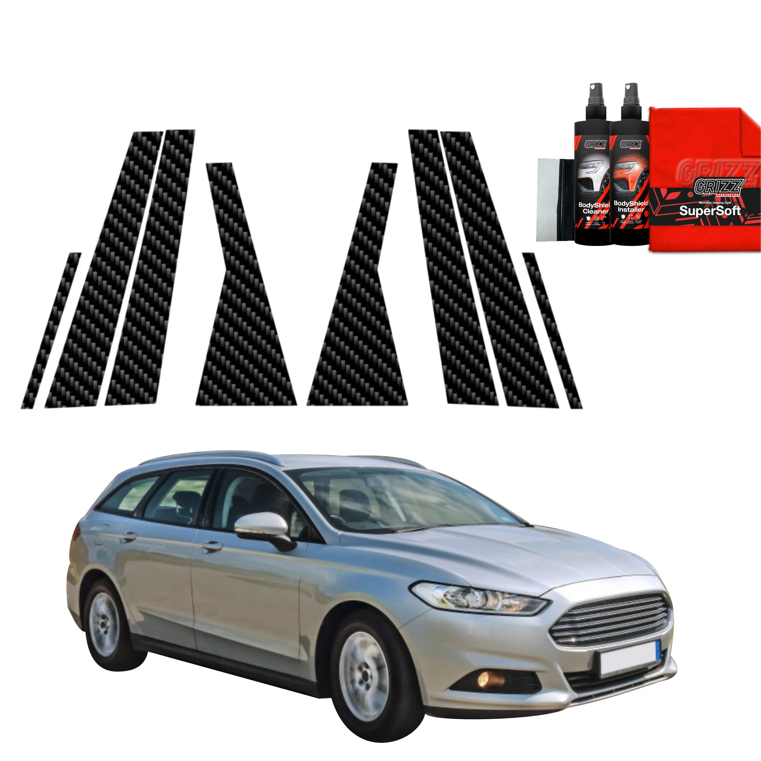 8in1 Kohlenstoff Schutzfolie fĂŒr A-B-C-SĂ€ule - Ford Mondeo Mk5 Kombi (2014-2019)