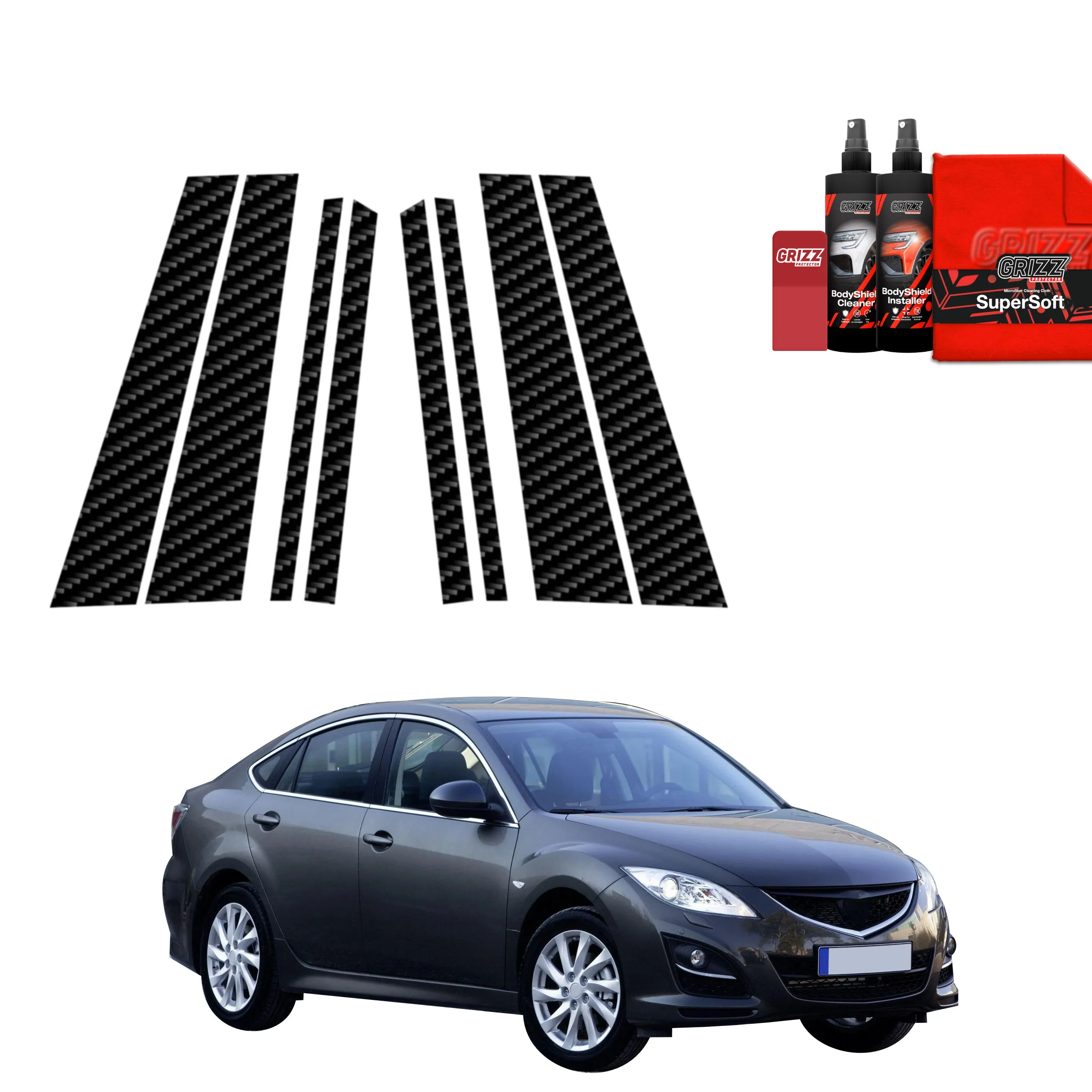 8in1 Kohlenstoff Schutzfolie für B-C-Säule - Mazda 6 2 Sedan 4D (2010-2013)