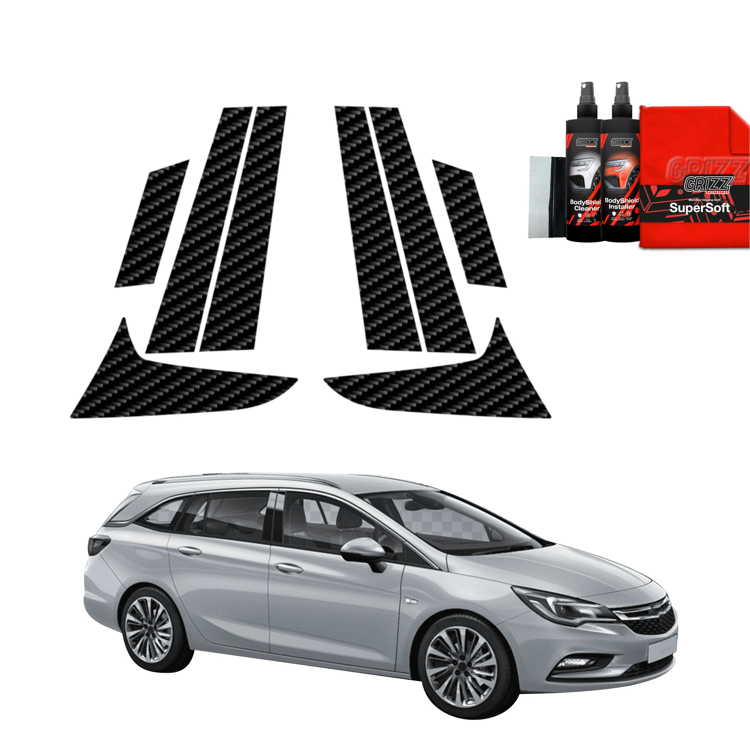 8in1 Kohlenstoff Schutzfolie für B-C-Säule - Opel Astra J Kombi 5D (2012-2015)