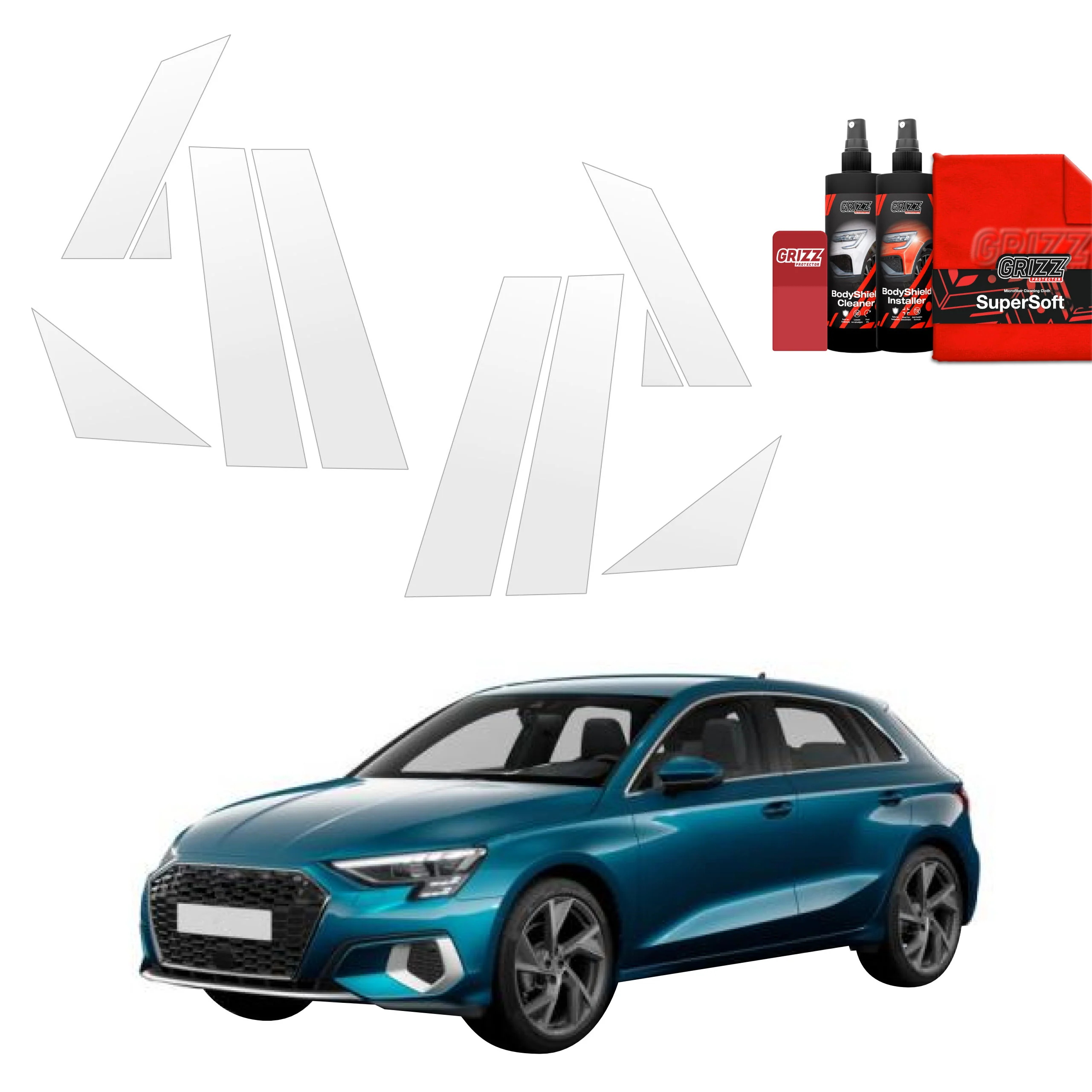 8in1 Schutzfolie für A-B-C-Säule - Audi A3 8Y Sportback (2020-2023)