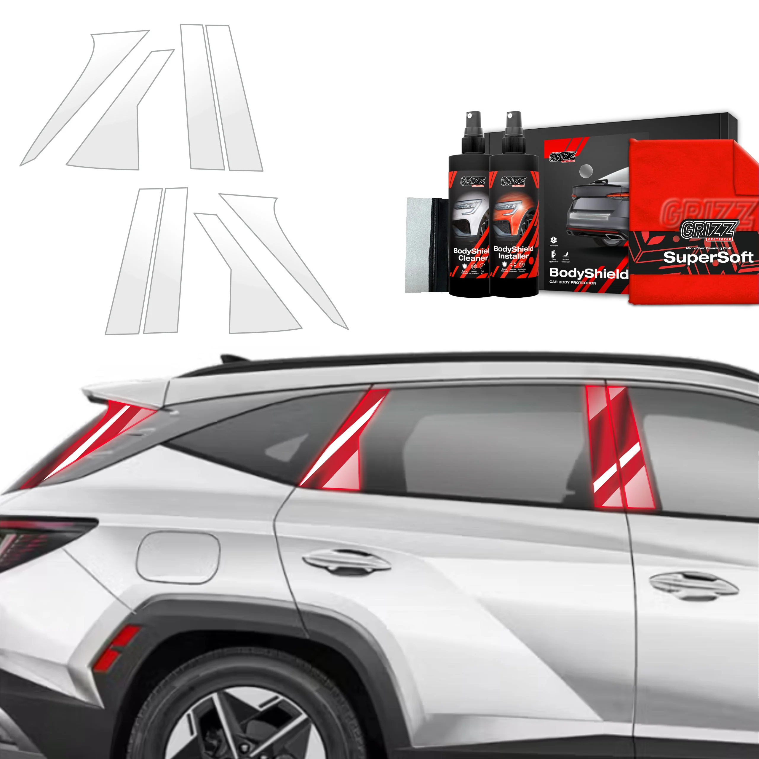 8in1 Schutzfolie fĂŒr A-B-C-SĂ€ule - Hyundai Tucson Facelift (2024-2026)