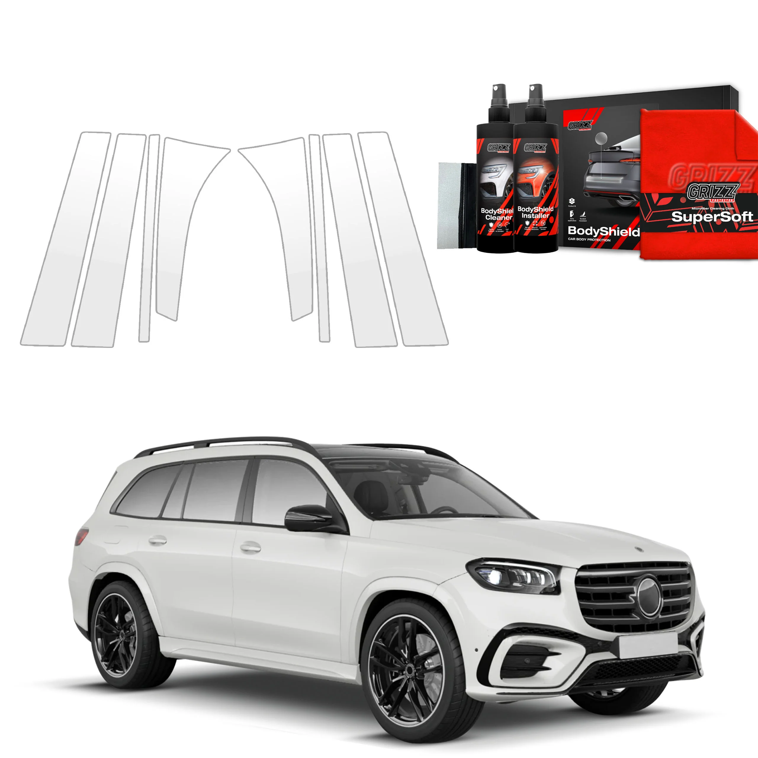 8in1 Schutzfolie für B-C-Säule - Mercedes GLS 450d (2023-2026)