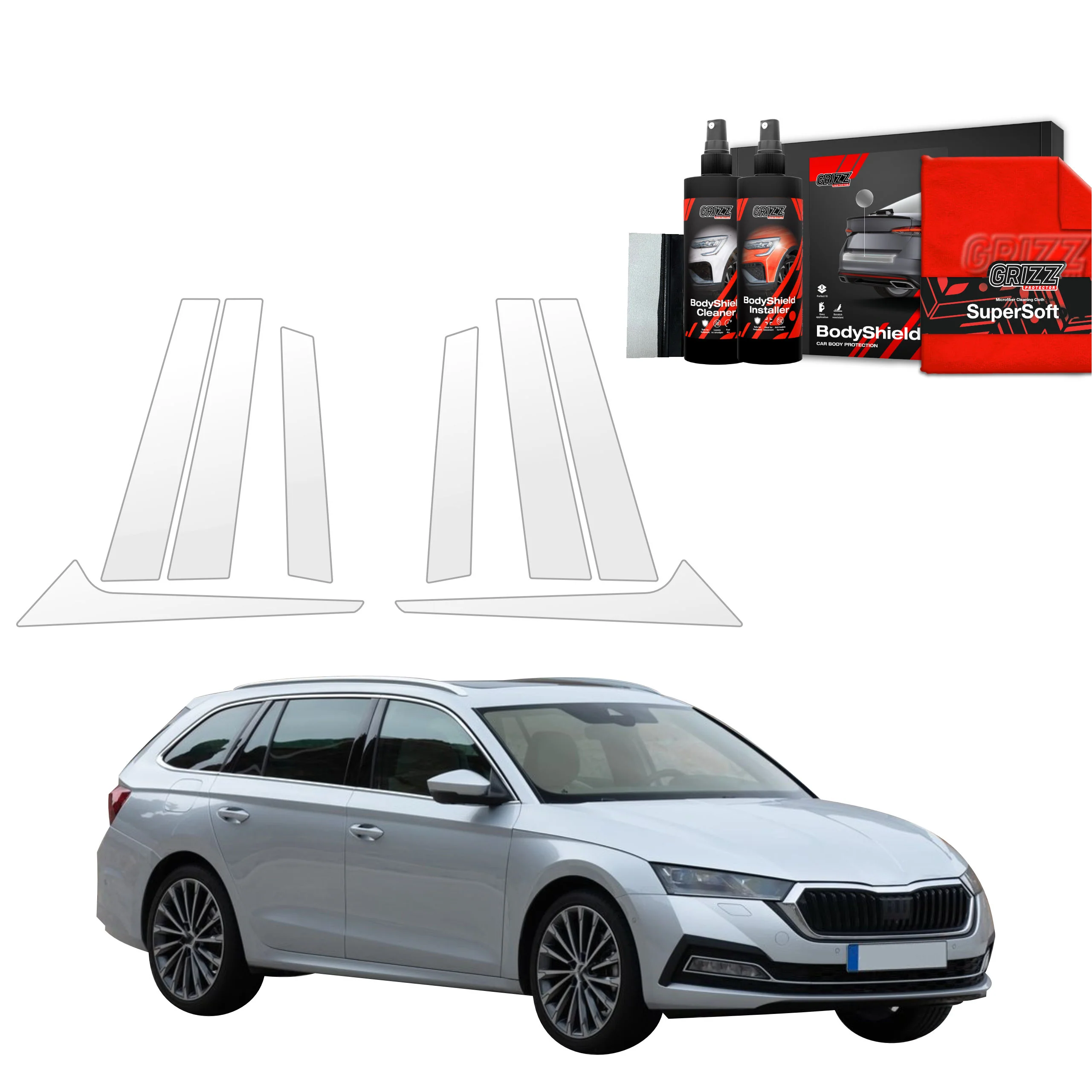 8in1 Schutzfolie fĂŒr B-C-SĂ€ule - Skoda Octavia 4 Kombi (2019-2024)
