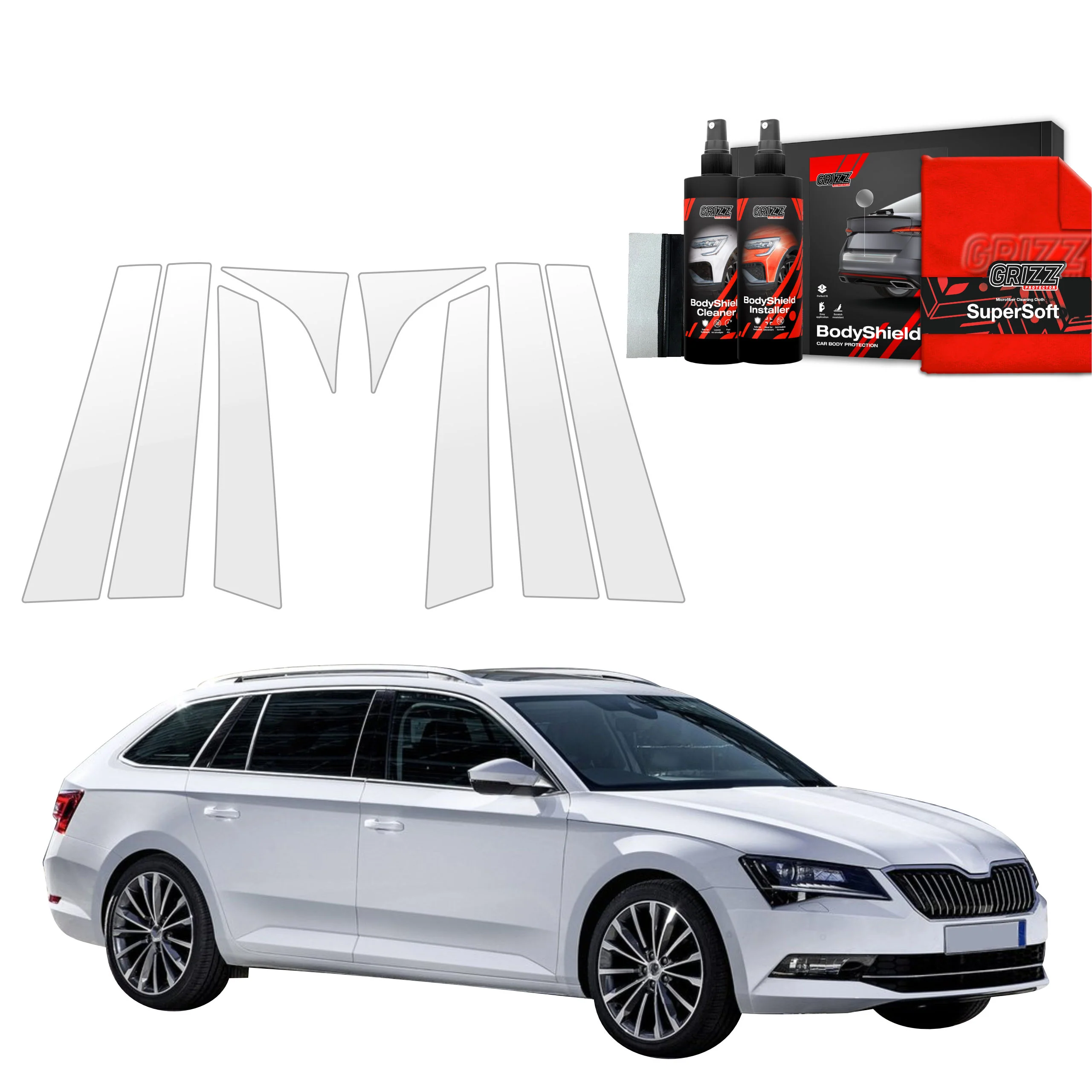 8in1 Schutzfolie fĂŒr B-C-SĂ€ule - Skoda Superb 3 Combi (2016-2019)