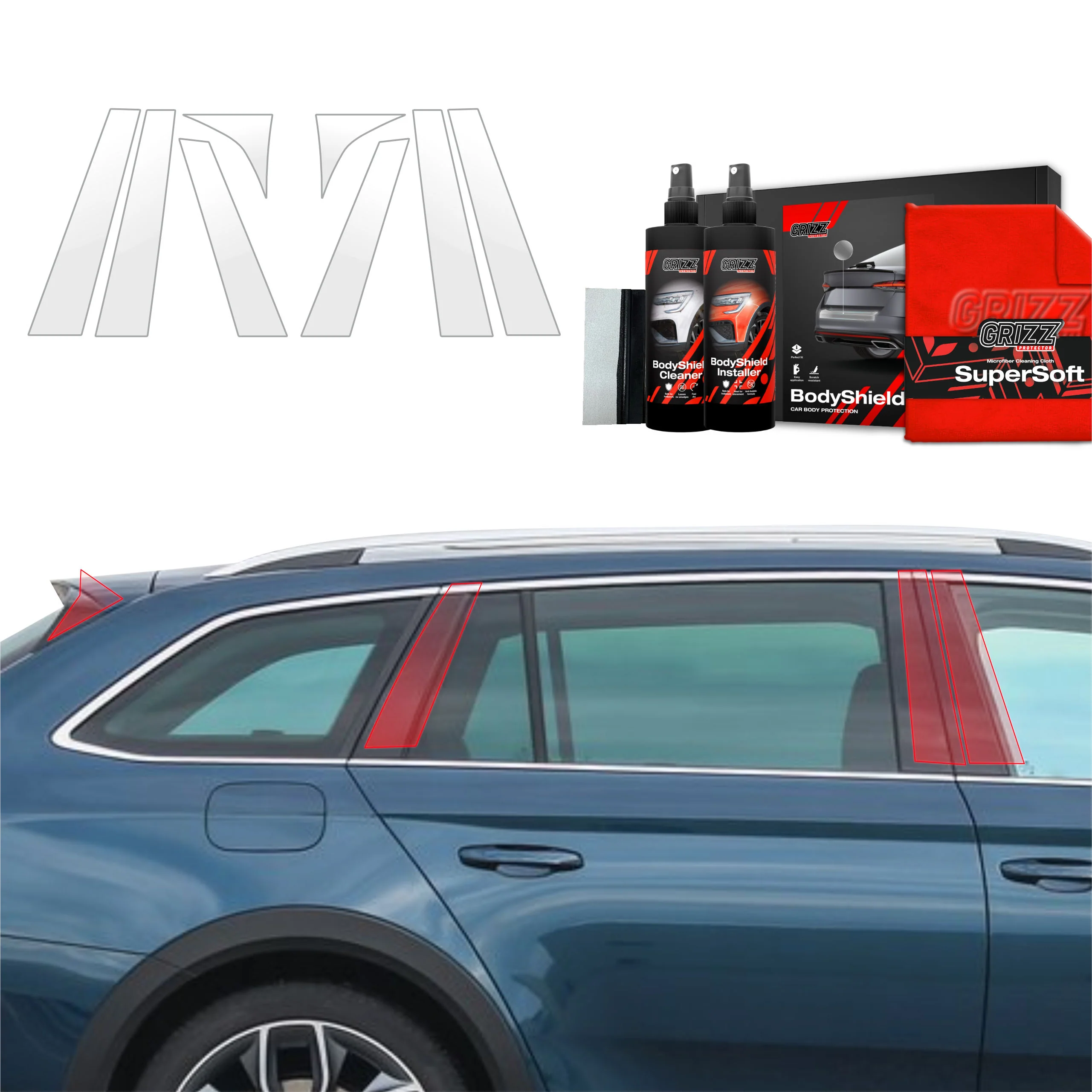 8in1 Schutzfolie für B-C-Säule - Skoda Superb 3 Combi (2015-2019)