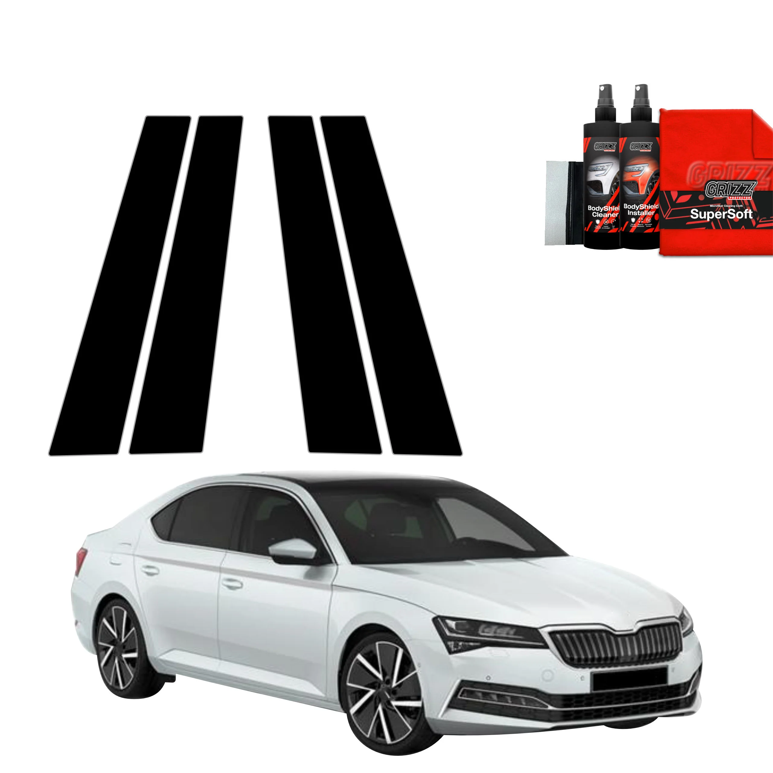 8in1 Schwarze Schutzfolie für B-Säule - Skoda Superb 3 Combi (2019- 2023)