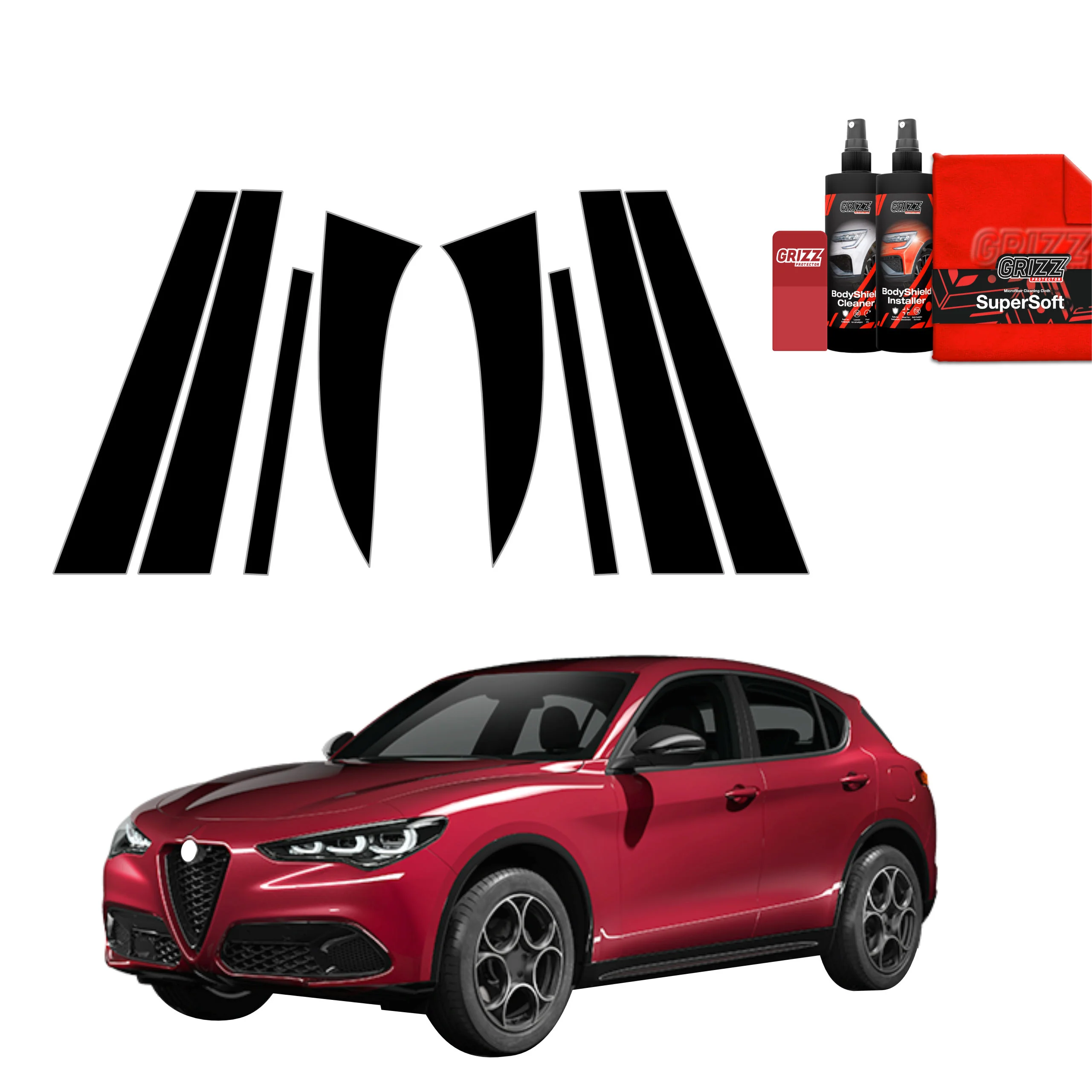 8in1 Schwarze schutzfolie für B-C-Säule - Alfa Romeo Stelvio (2023-2026)