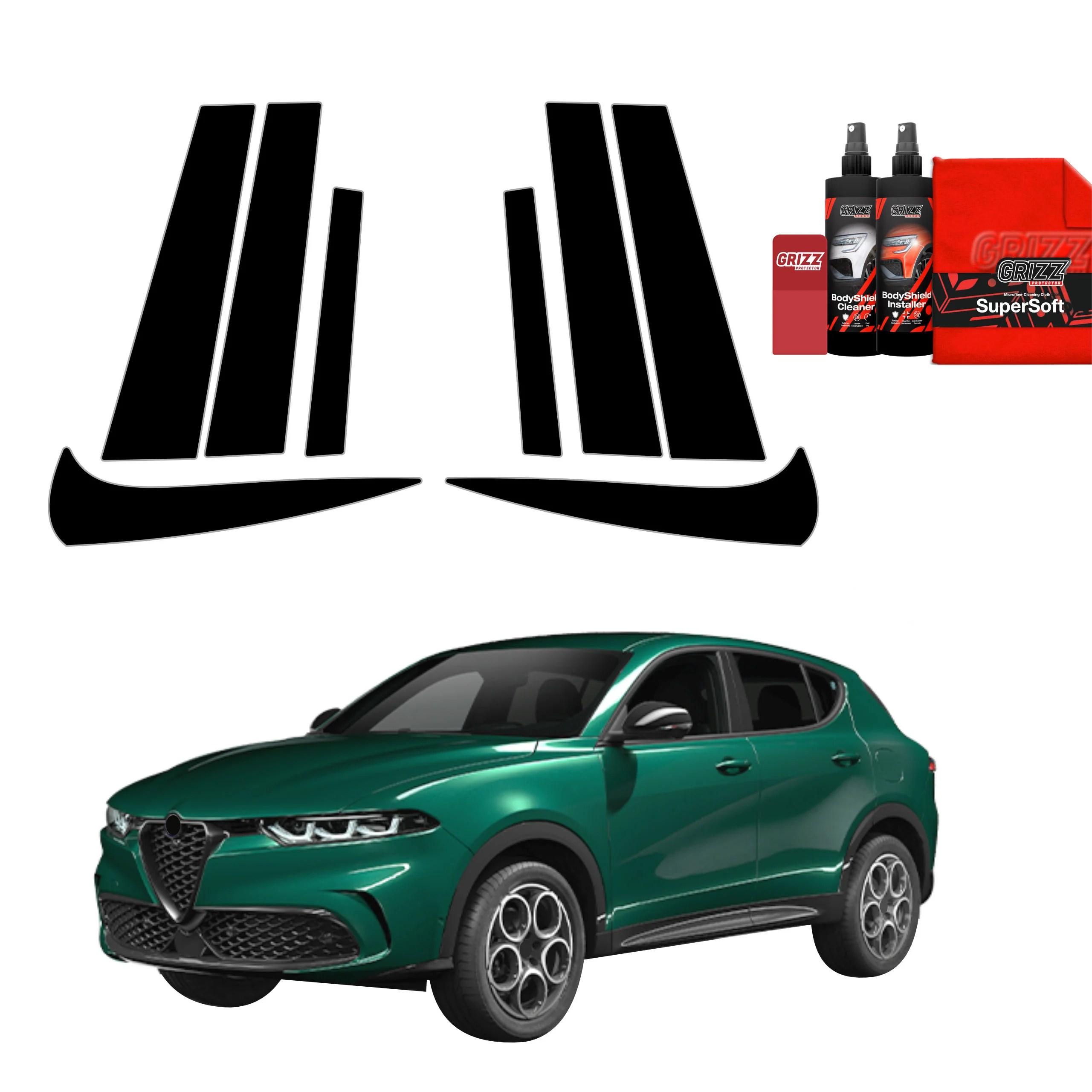 8in1 Schwarze schutzfolie für B-C-Säule - Alfa Romeo Tonale (2022-2026)