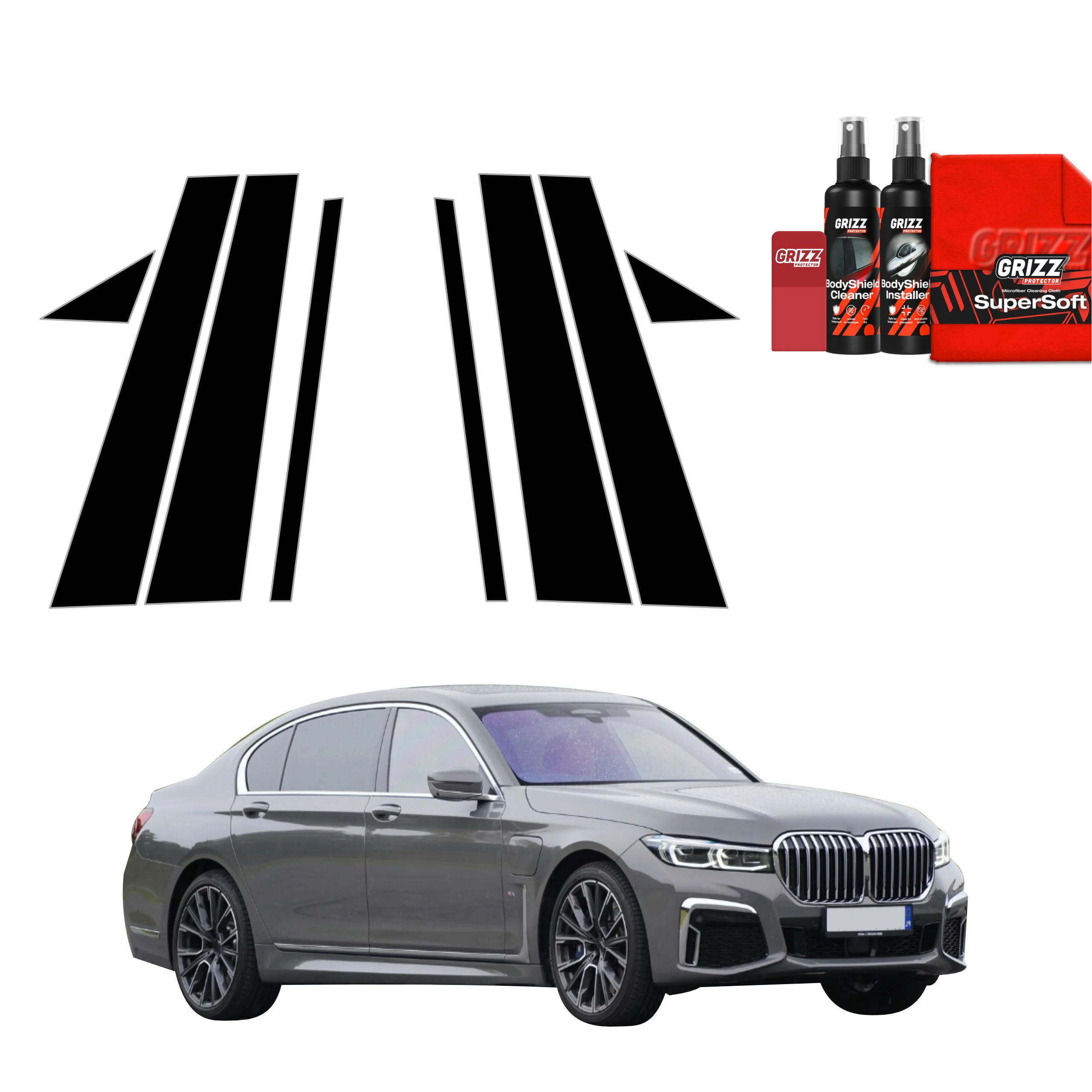 8in1 Schwarze Schutzfolie für B-C-Säule - BMW 7 G12 (2015-2022)