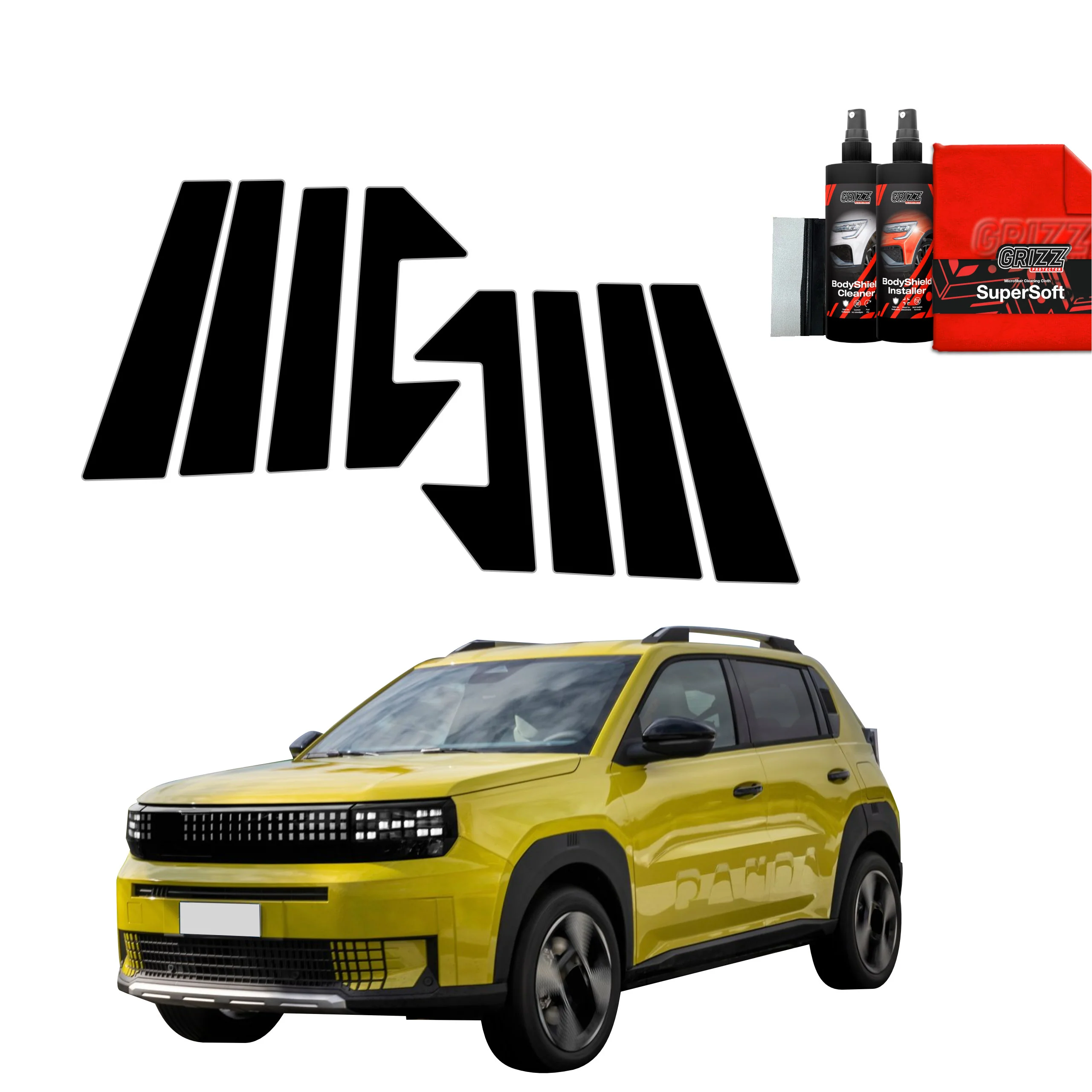 8in1 Schwarze schutzfolie fĂŒr B-C-SĂ€ule - Fiat Grande Panda (2025-2026)