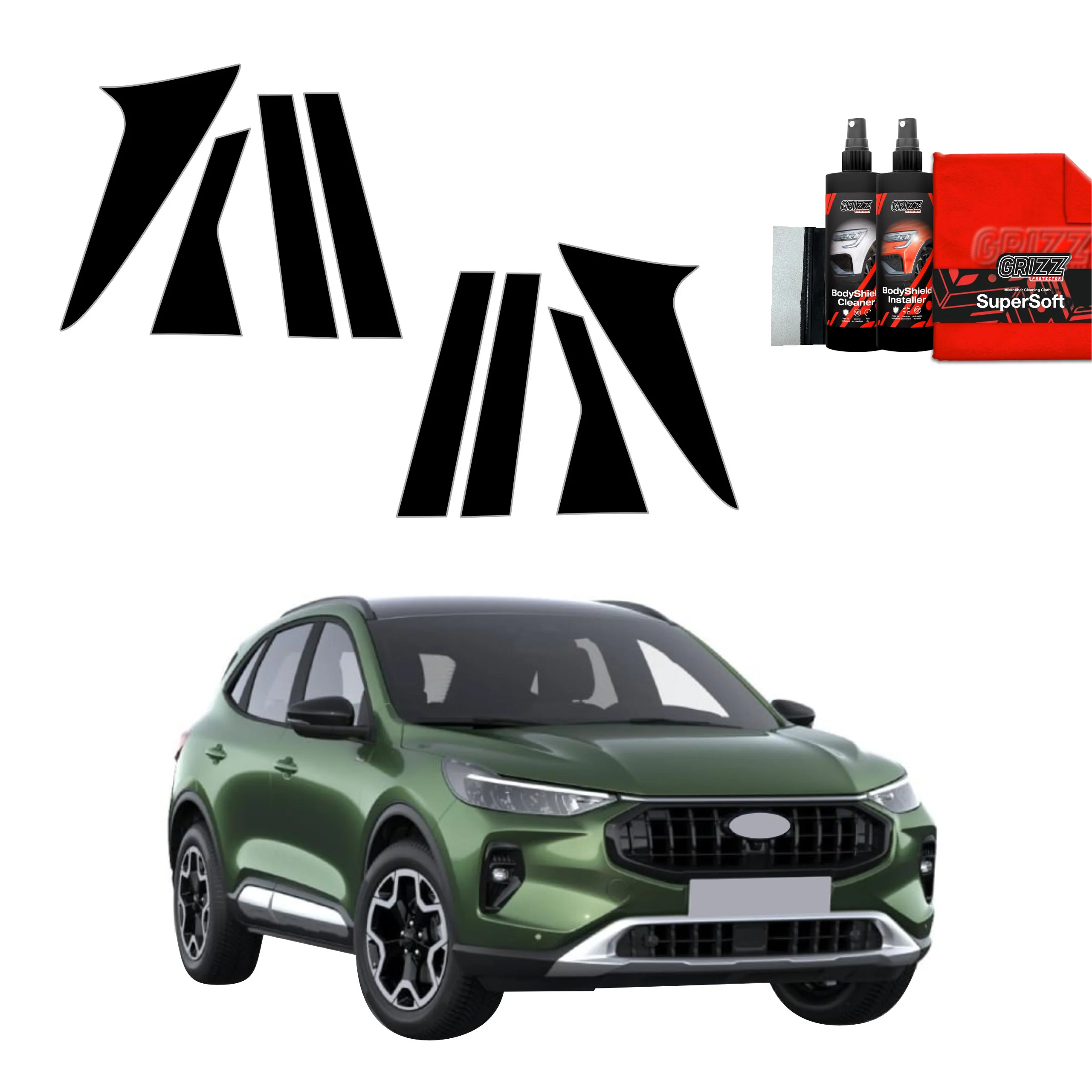 8in1 Schwarze schutzfolie für B-C-Säule - Ford Kuga Titanium Facelift (2024-2026)