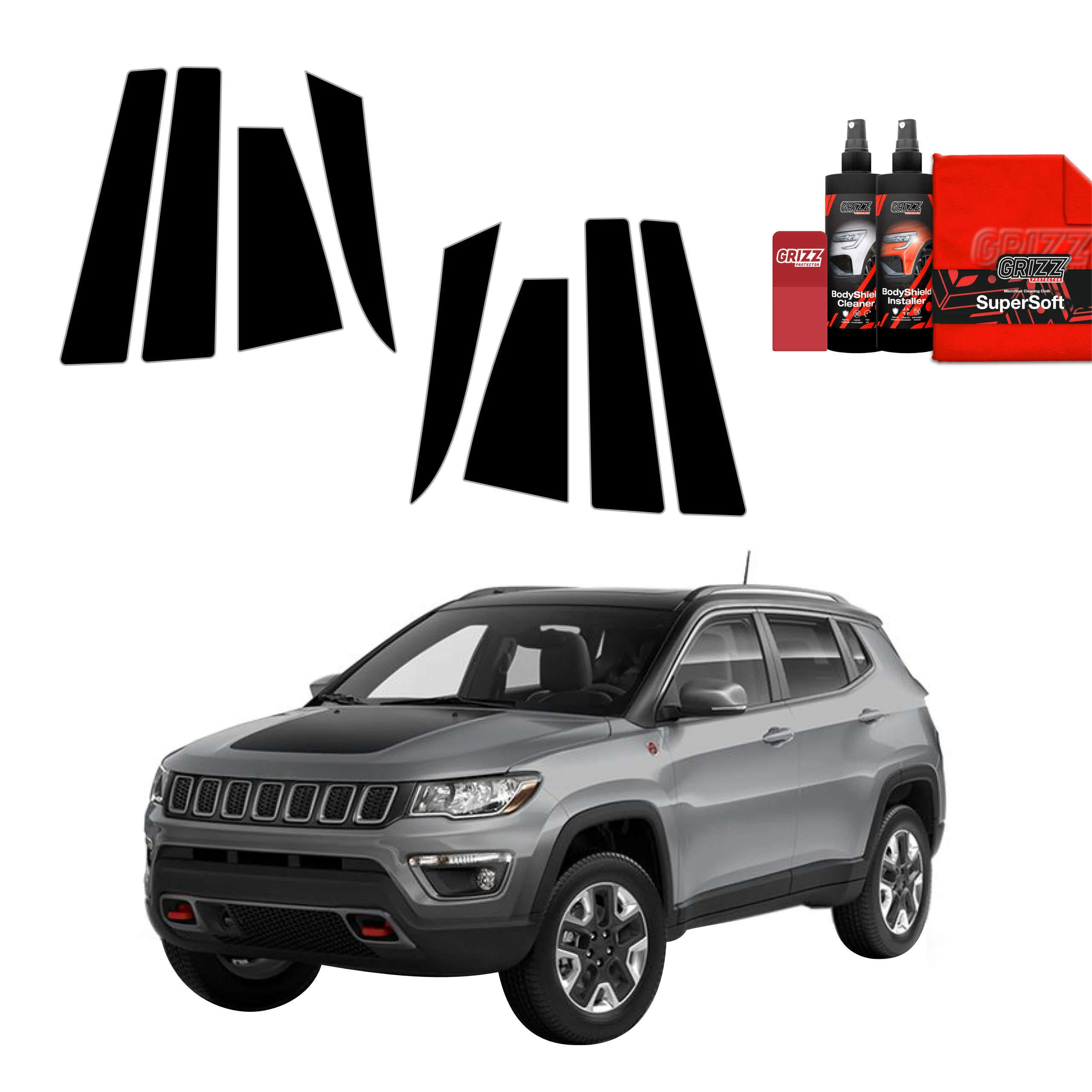 8in1 Schwarze schutzfolie fĂŒr B-C-SĂ€ule - Jeep Compass (2020-2024)