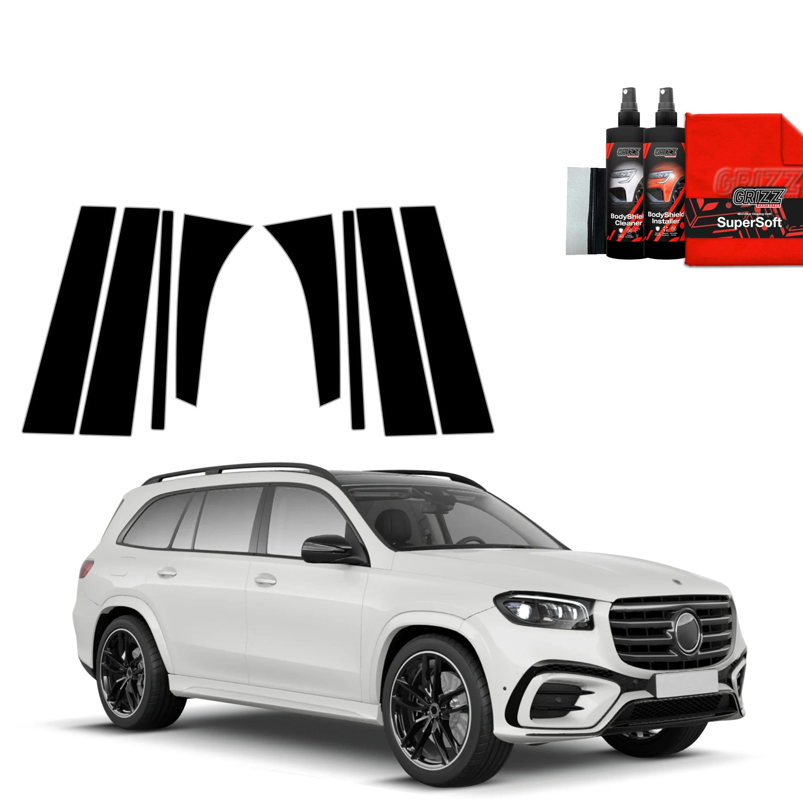 8in1 Schwarze schutzfolie fĂŒr B-C-SĂ€ule - Mercedes GLS 450d (2023-2026)