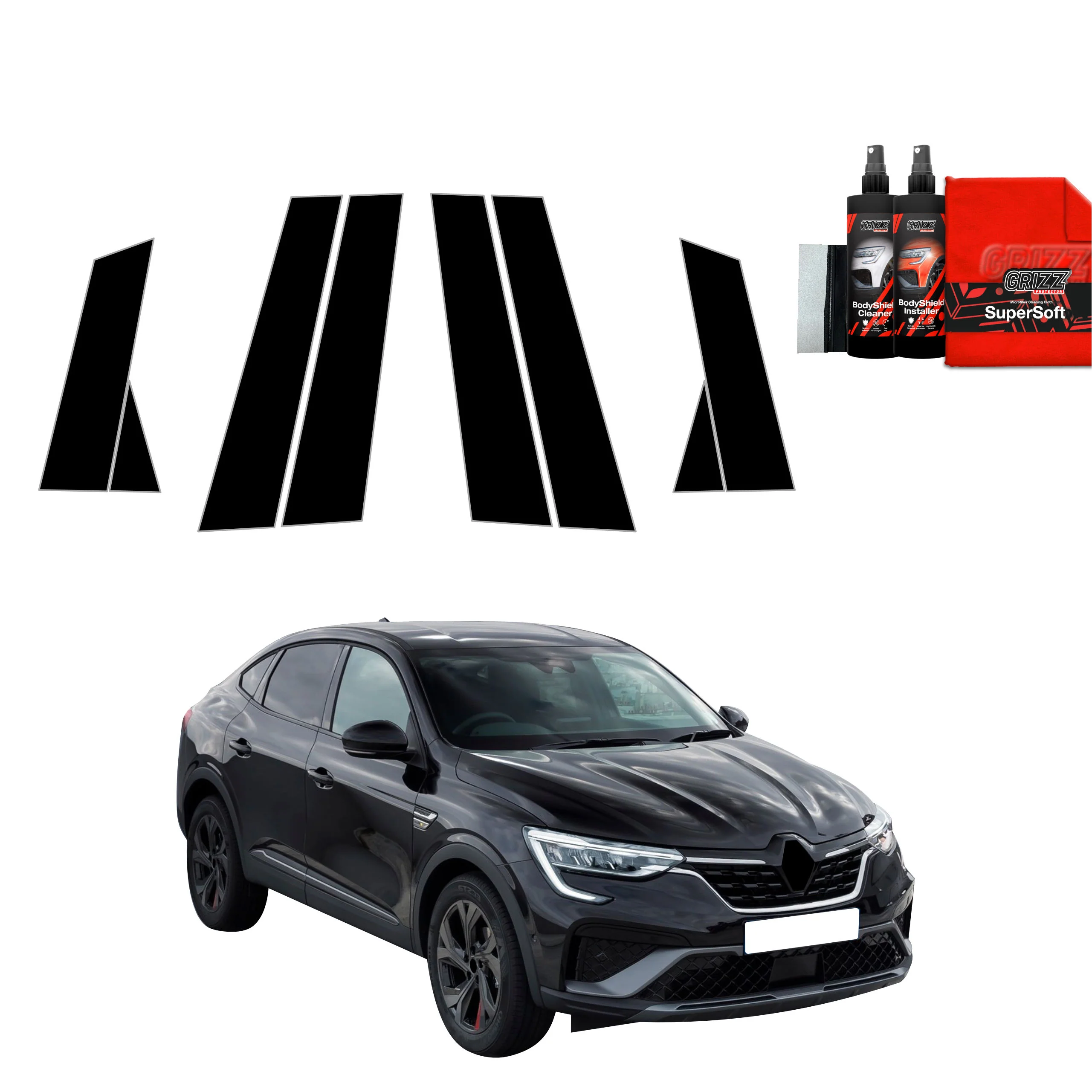 8in1 Schwarze schutzfolie fĂŒr B-C-SĂ€ule - Renault Arkana (2022-2026)