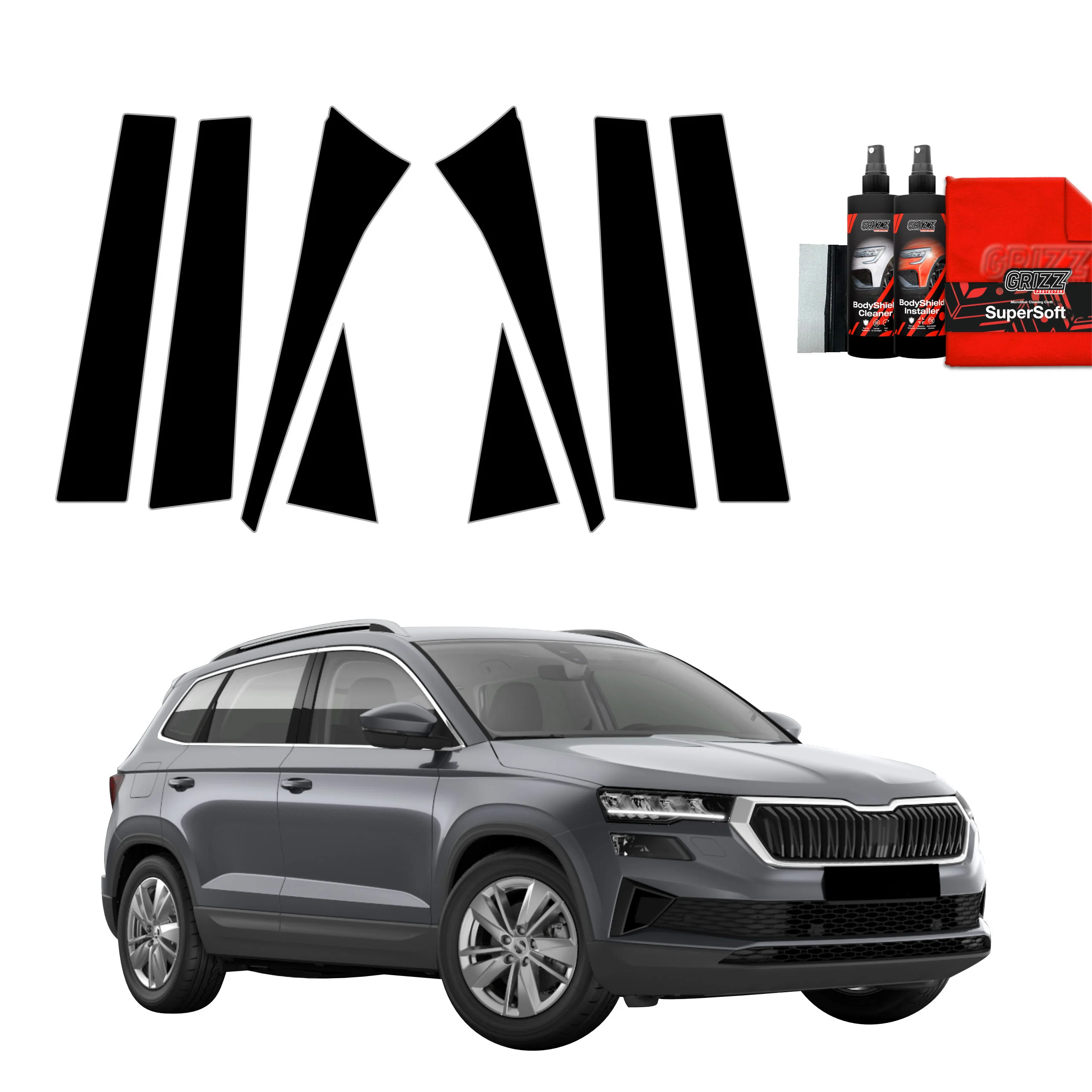 8in1 Schwarze schutzfolie für B-C-Säule - Skoda Karoq (2022-2026)