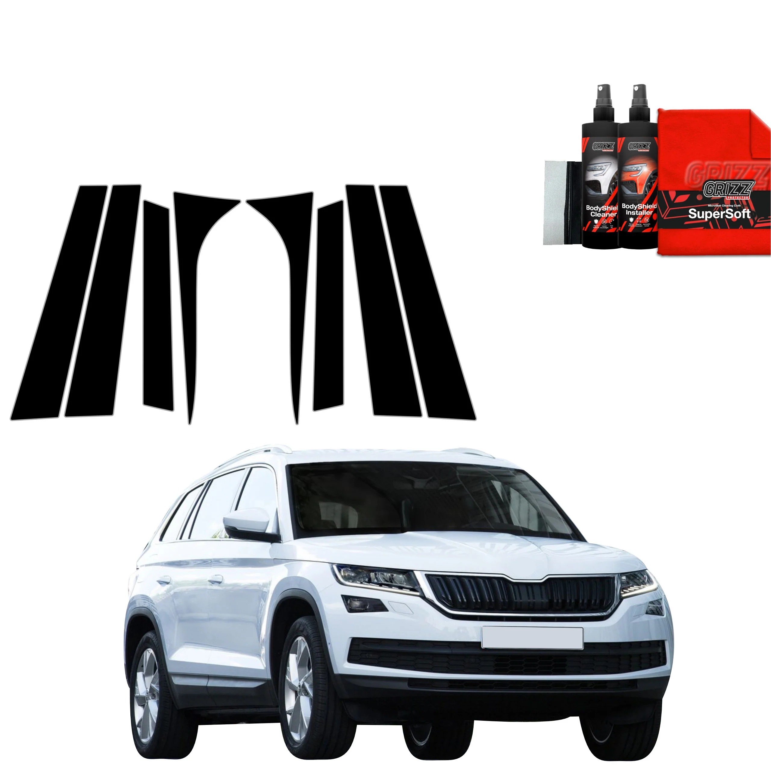 8in1 Schwarze Schutzfolie für B-C-Säule - Skoda Kodiaq (2016- 2023)
