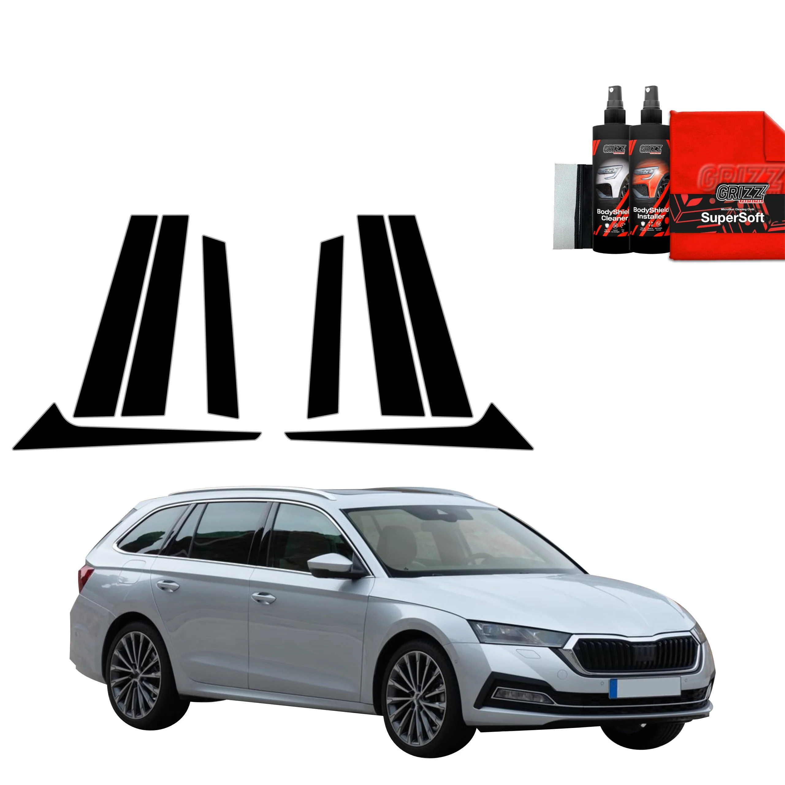 8in1 Schwarze Schutzfolie fĂŒr B-C-SĂ€ule - Skoda Octavia 4 Kombi (2019-2024)