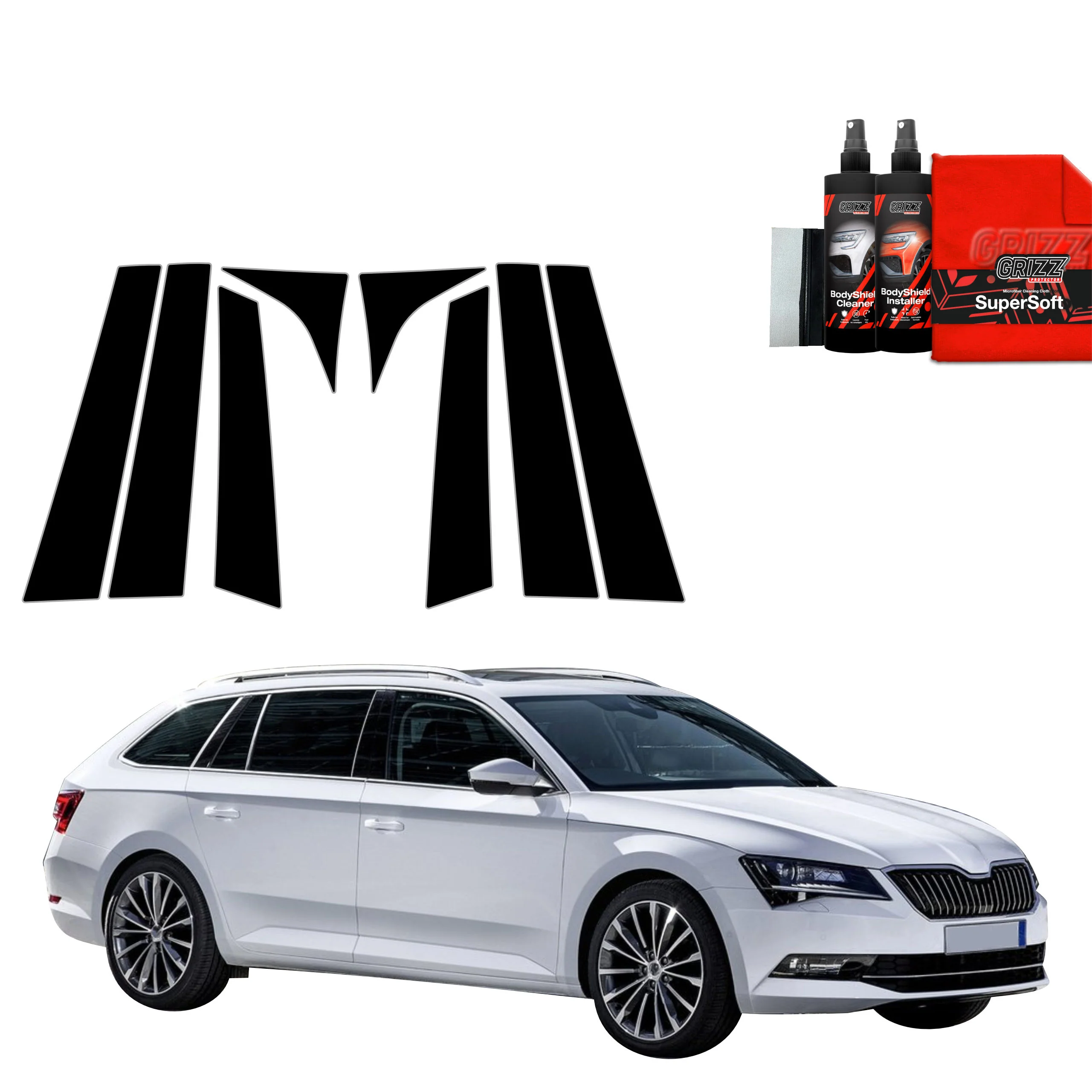 8in1 Schwarze Schutzfolie für B-C-Säule - Skoda Superb 3 Combi (2015-2019)