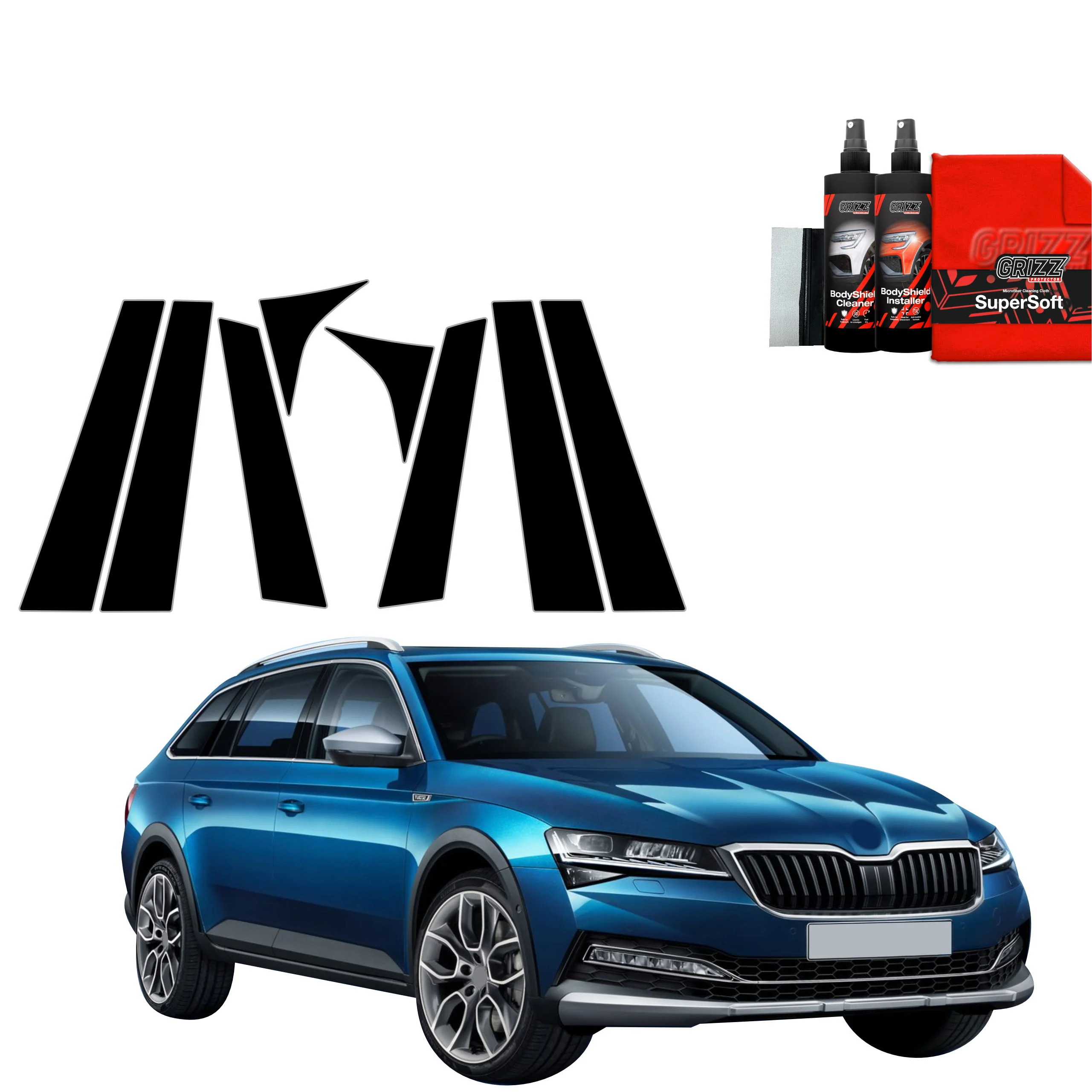 8in1 Schwarze Schutzfolie für B-C-Säule - Skoda Superb 3 Combi (2016-2019)