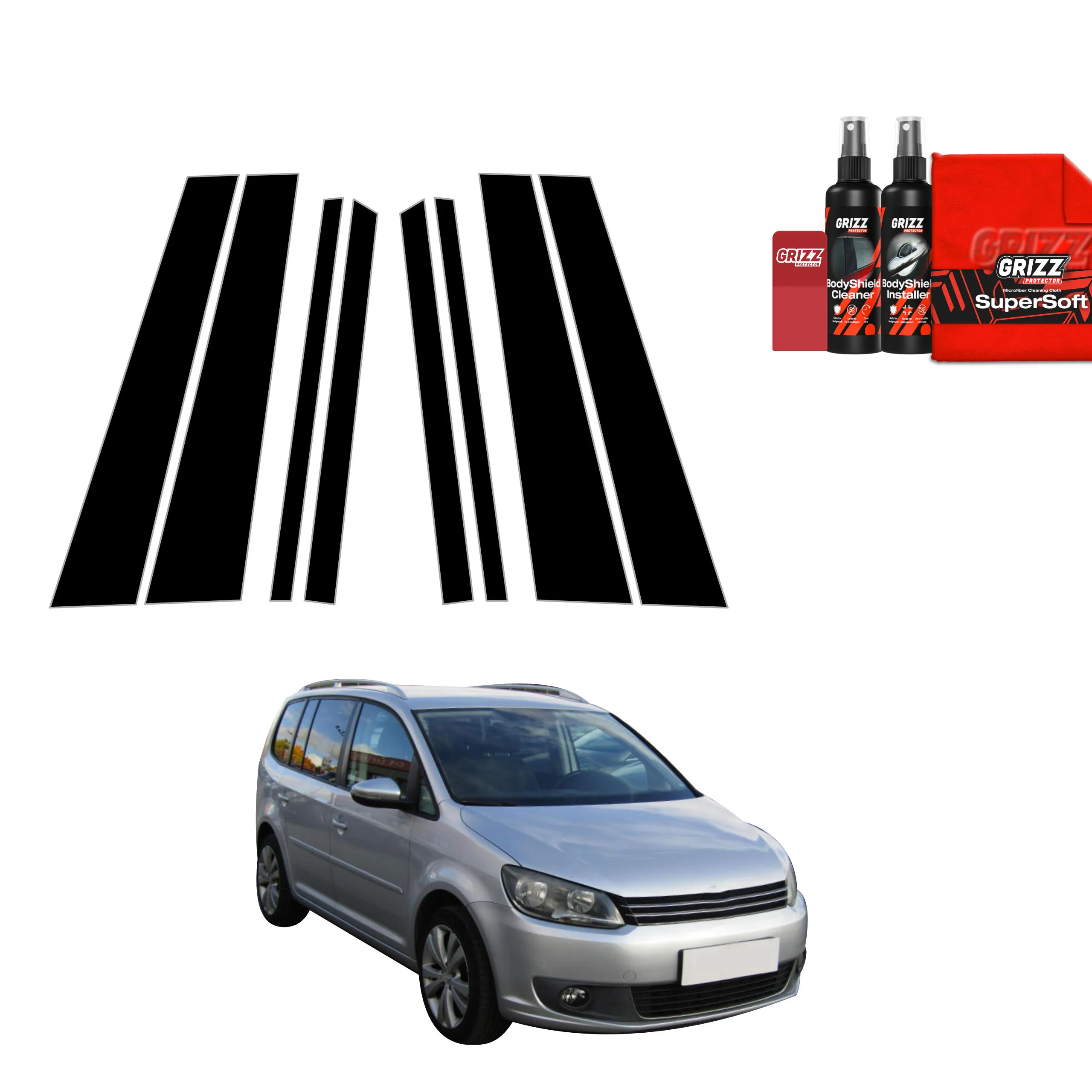 8in1 Schwarze schutzfolie für B-C-Säule - Volkswagen Touran I MPV 5D (2010-2015)