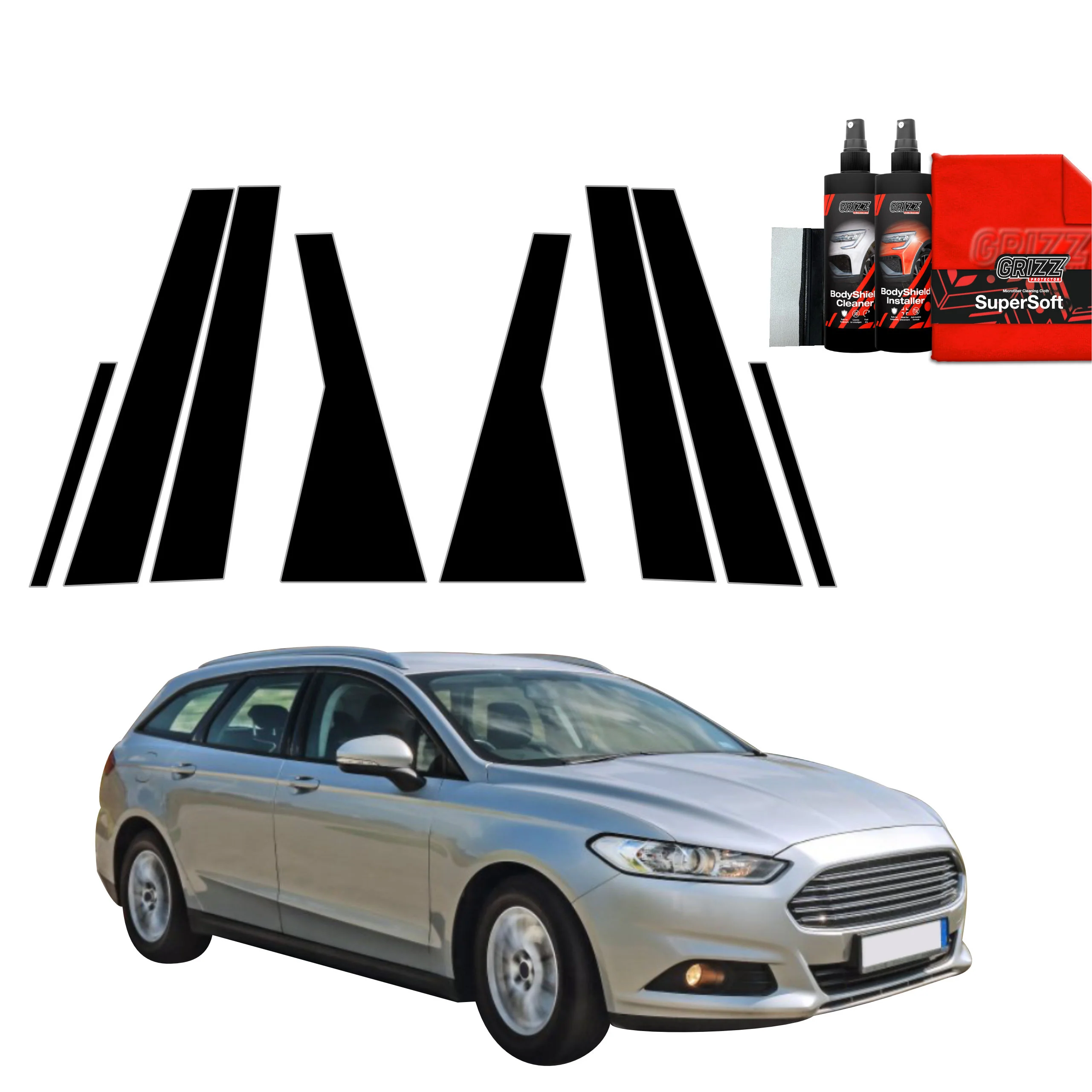 8in1 Schwarze Schutzfolie für B-C-Säule - Ford Mondeo Mk5 Kombi (2014-2019)