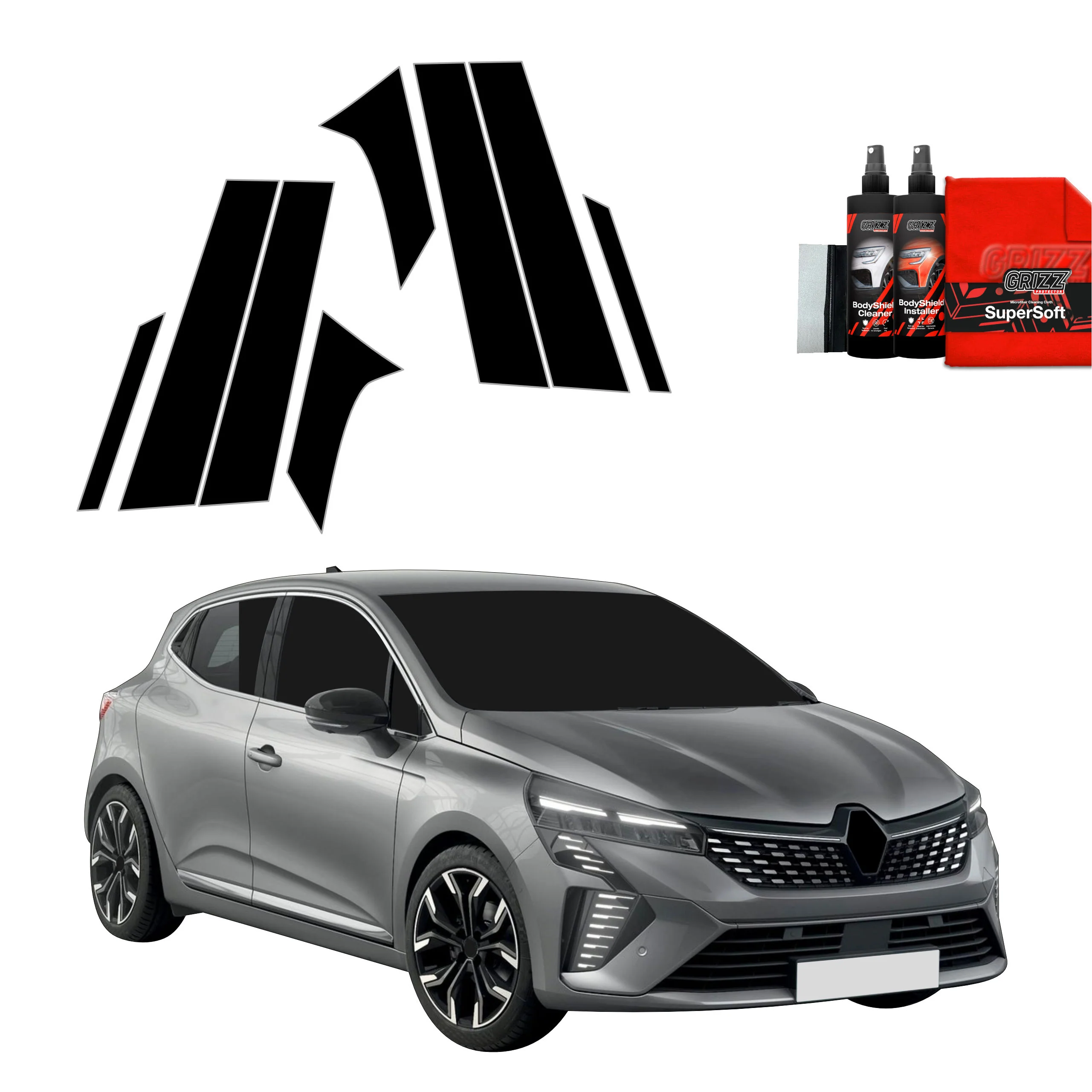 8in1 Schwarze Schutzfolie für C-Säule - Renault Clio (2020-2024)