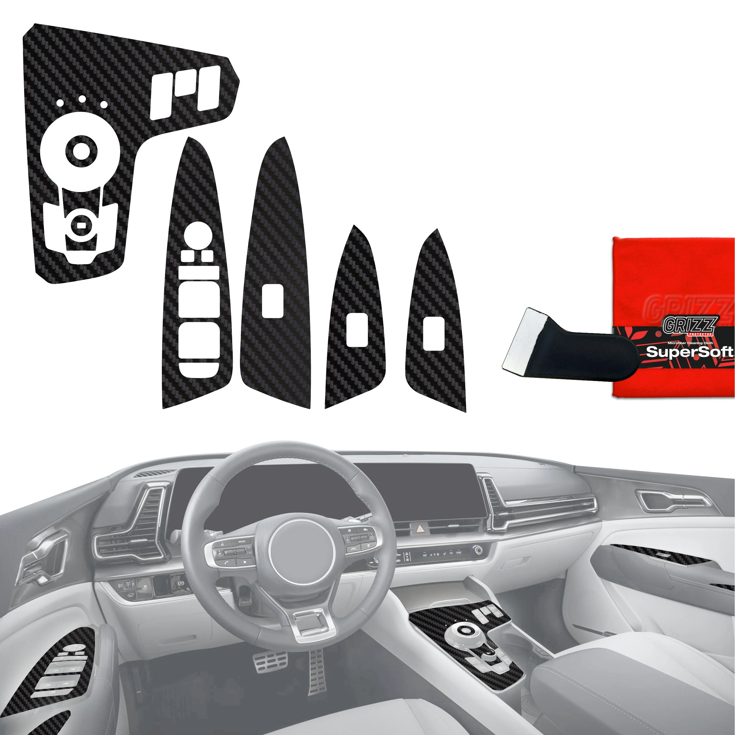 9in1 Schutzfolien für Mittelkonsole & Armaturenbrett - Kia Sportage 5 (2021-2024) Carbon Optik Matt Antifingerprint