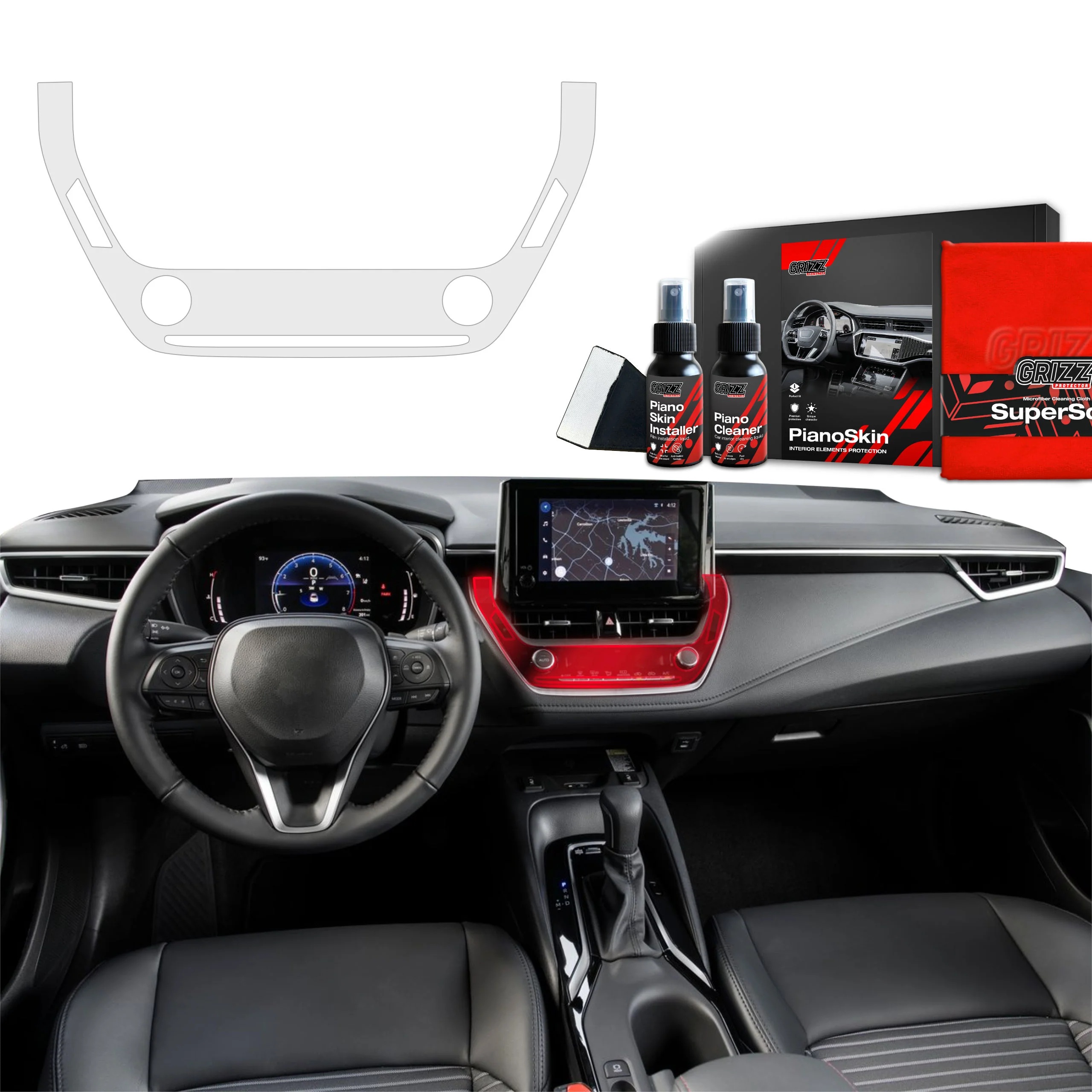 Auto Innen Mittelkonsole, kratzfest, TPU, Anti-Fingerprint, Schutzfolie für Toyota Corolla (2019-2025) Matt PianoSkin