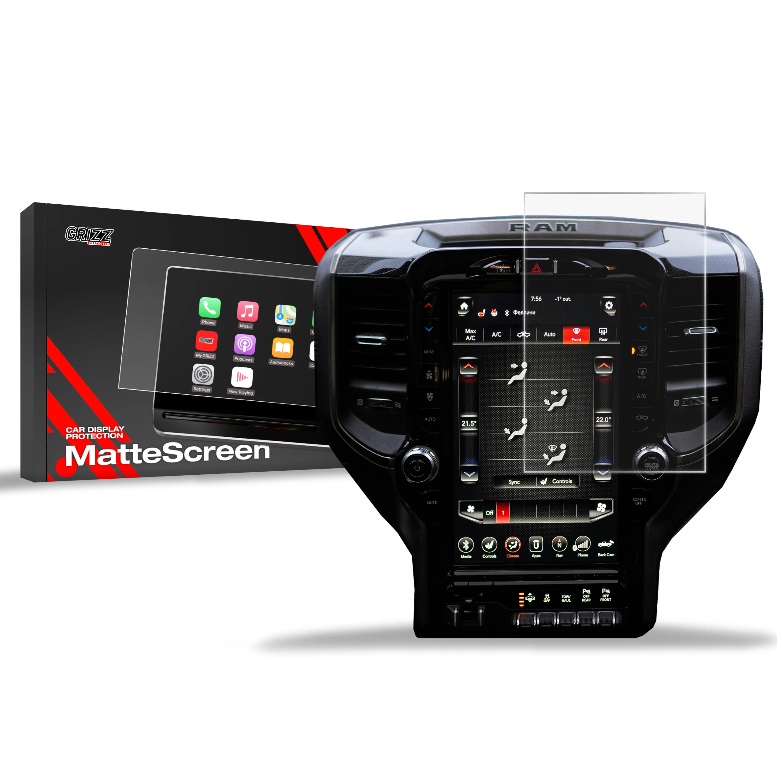 Displayschutzfolie für Dodge Ram 1500 DT 12,3" (2019-2026) Anti-Fingerprint, Matt