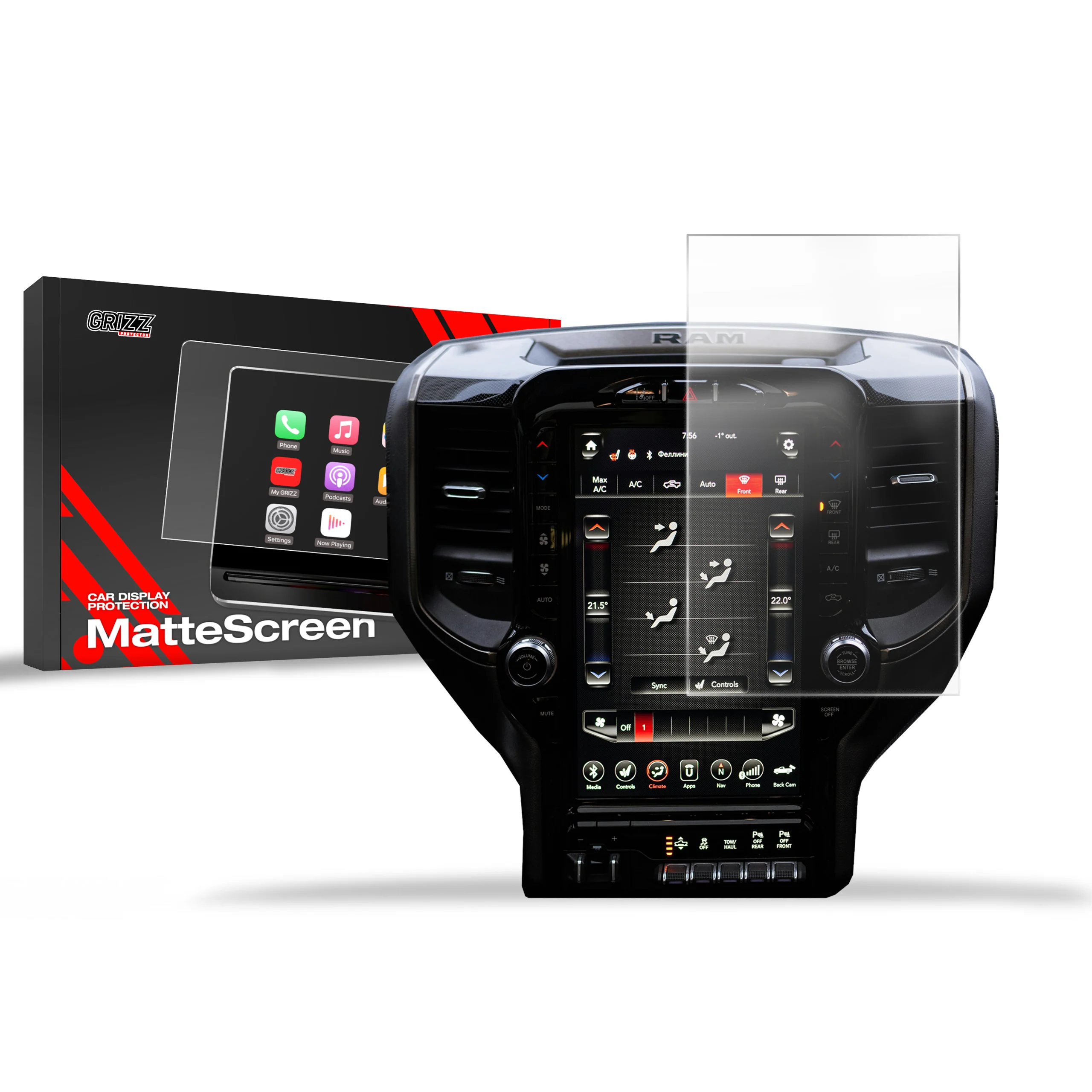 Displayschutzfolie für Dodge Ram TRX 12,3" (2019-2026) Anti-Fingerprint, Matt