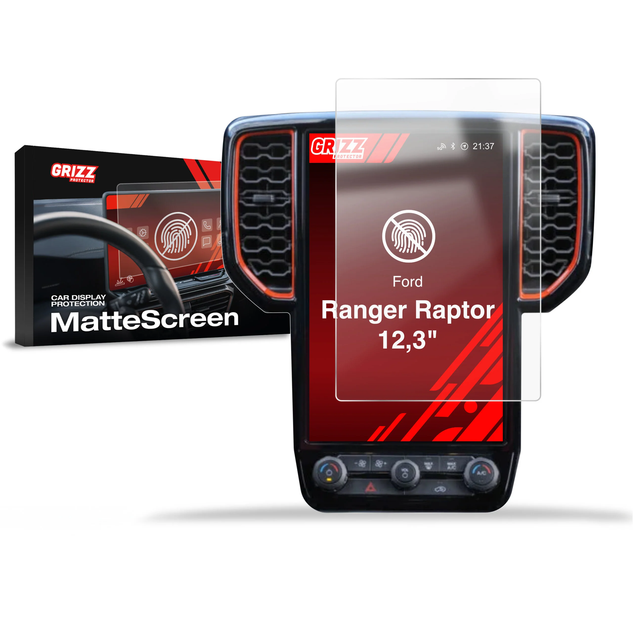 Displayschutzfolie für Ford Ranger Raptor 12,3" (2023-2026) Anti-Fingerprint, Matt