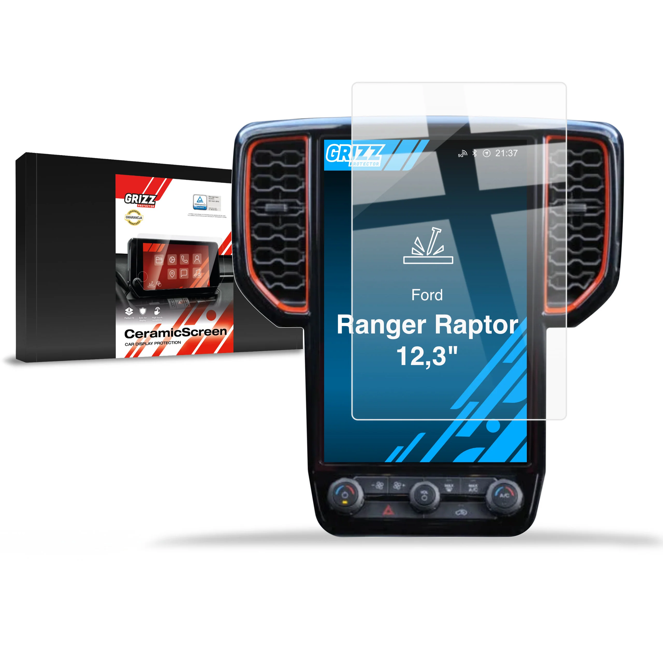 Displayschutzfolie für Ford Ranger Raptor 12,3" (2023-2026) Navi Folie, Kratzfest, Klar