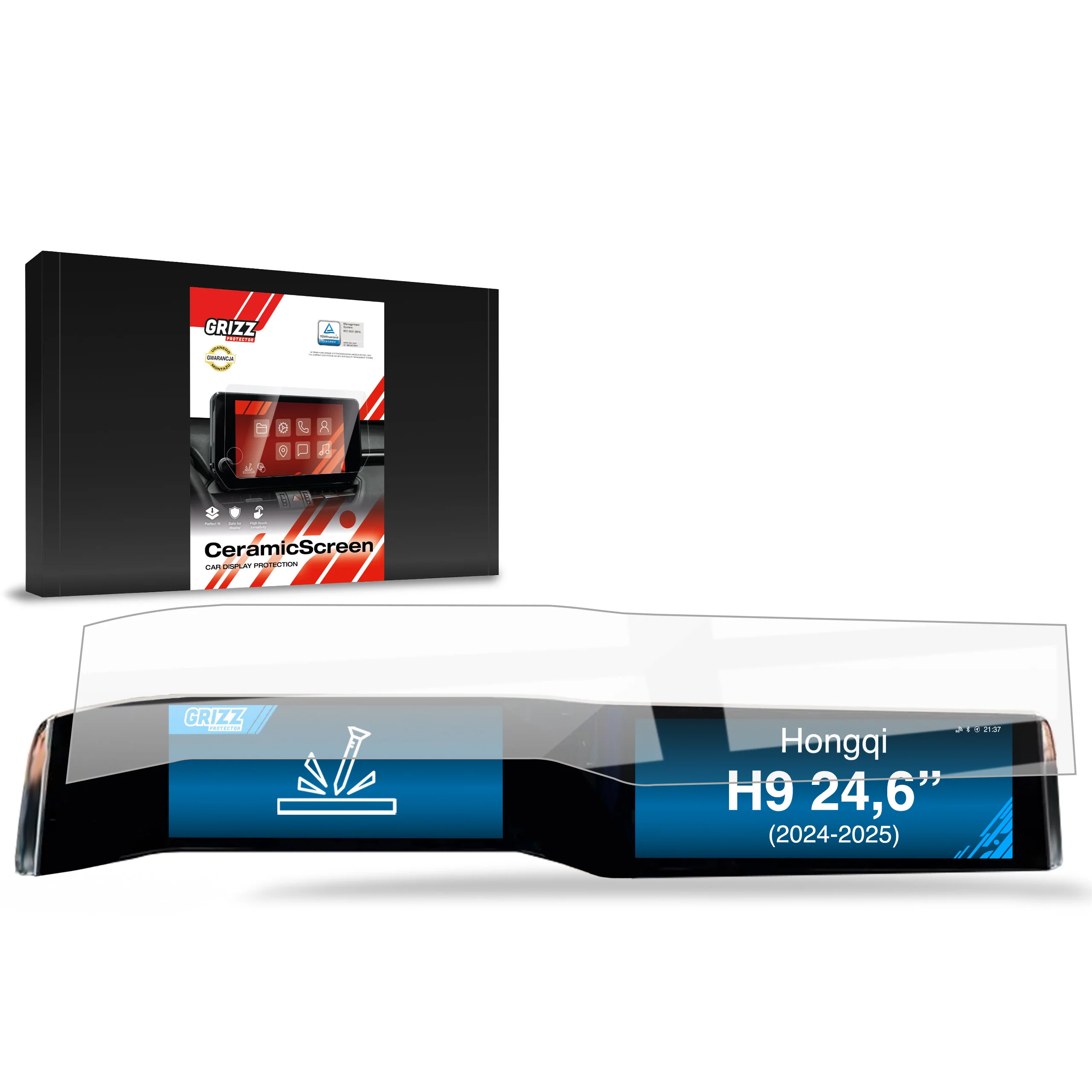 Displayschutzfolie für Hongqi H9 24,6" (2024-2026) Navi Folie, Kratzfest, Klar