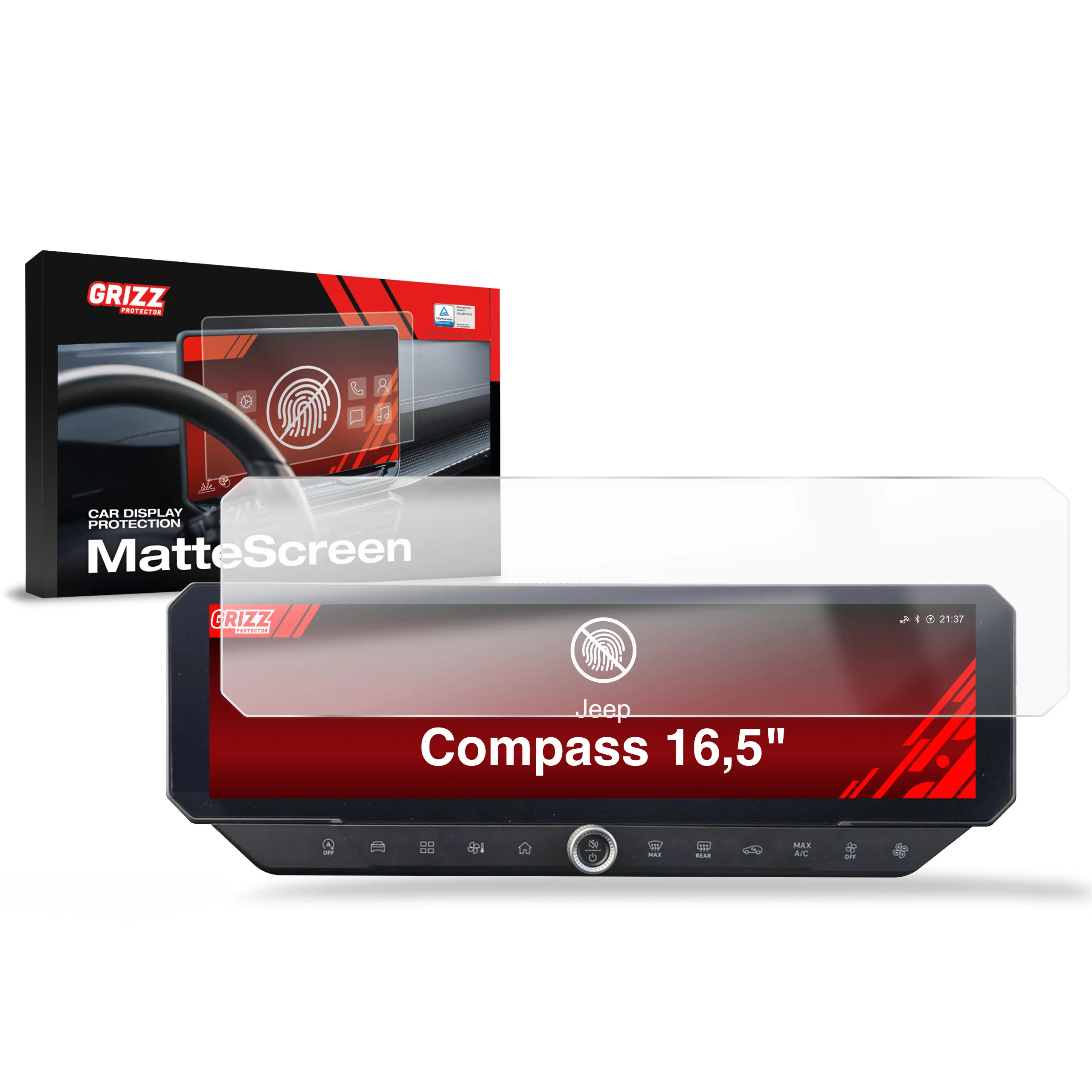 Displayschutzfolie für Jeep Compass 16,5" (2025-2026) Anti-Fingerprint, Matt