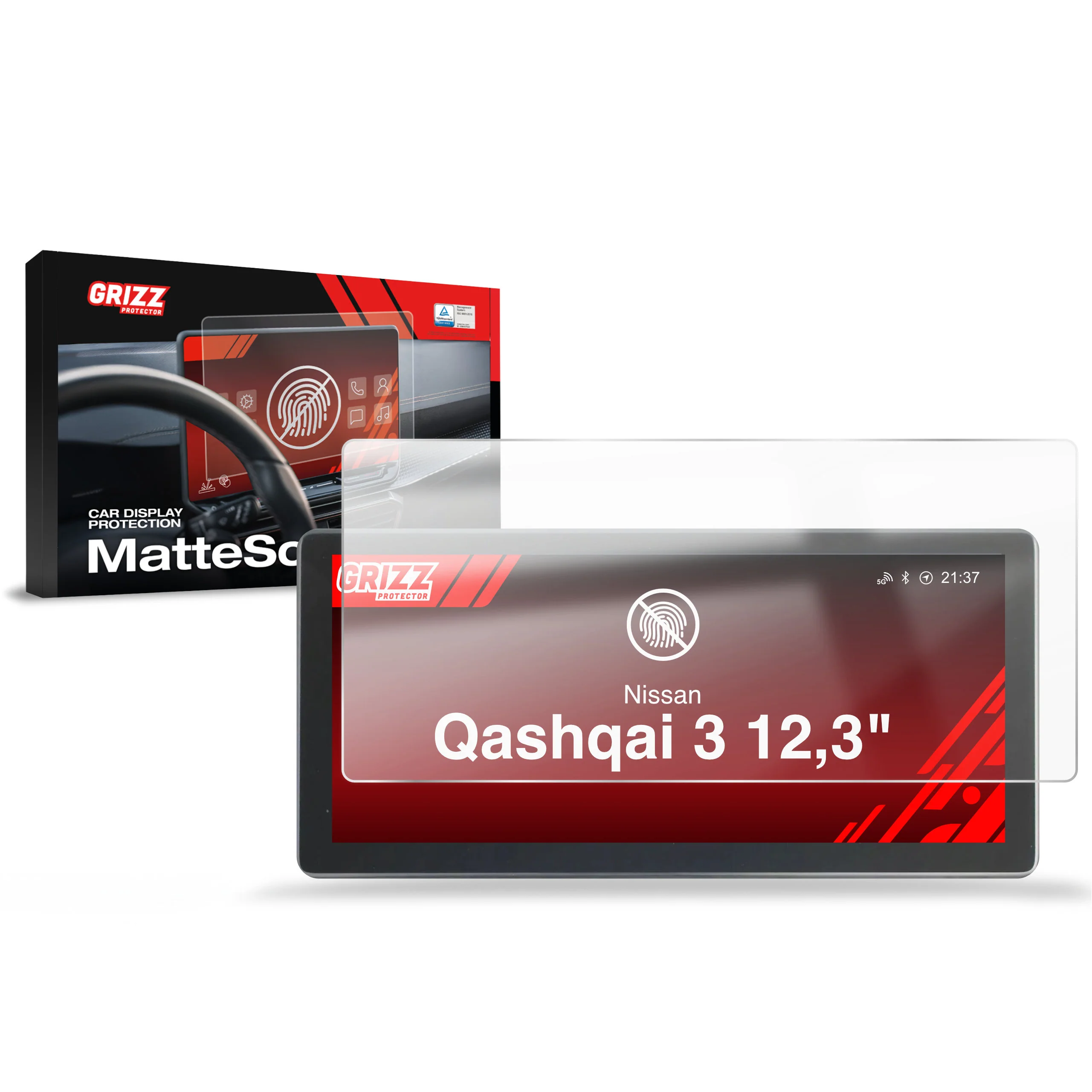 Displayschutzfolie für Nissan Qashqai 3 12,3" (2021-2025) Anti-Fingerprint, Matt