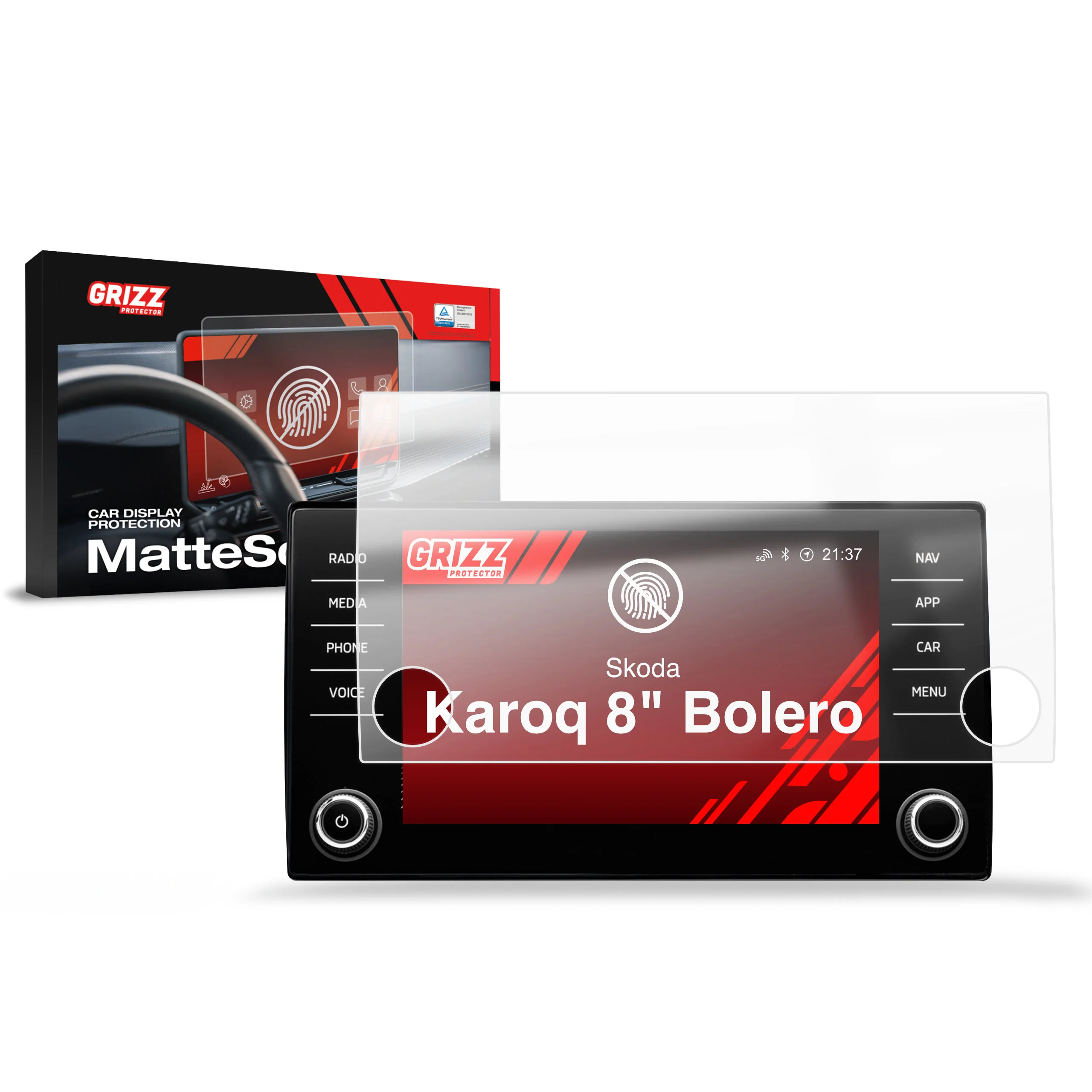 Displayschutzfolie für Skoda Karoq 8" Bolero (2017-2026) Anti-Fingerprint, Matt