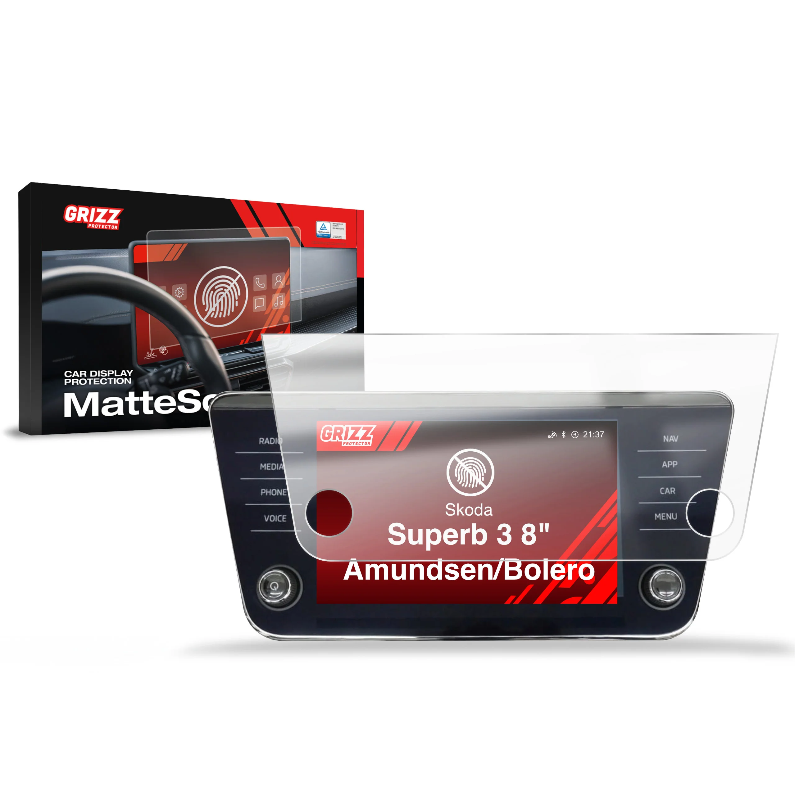 Displayschutzfolie für Skoda Superb 3 8" Amundsen/Bolero (2015-2024) Anti-Fingerprint, Matt