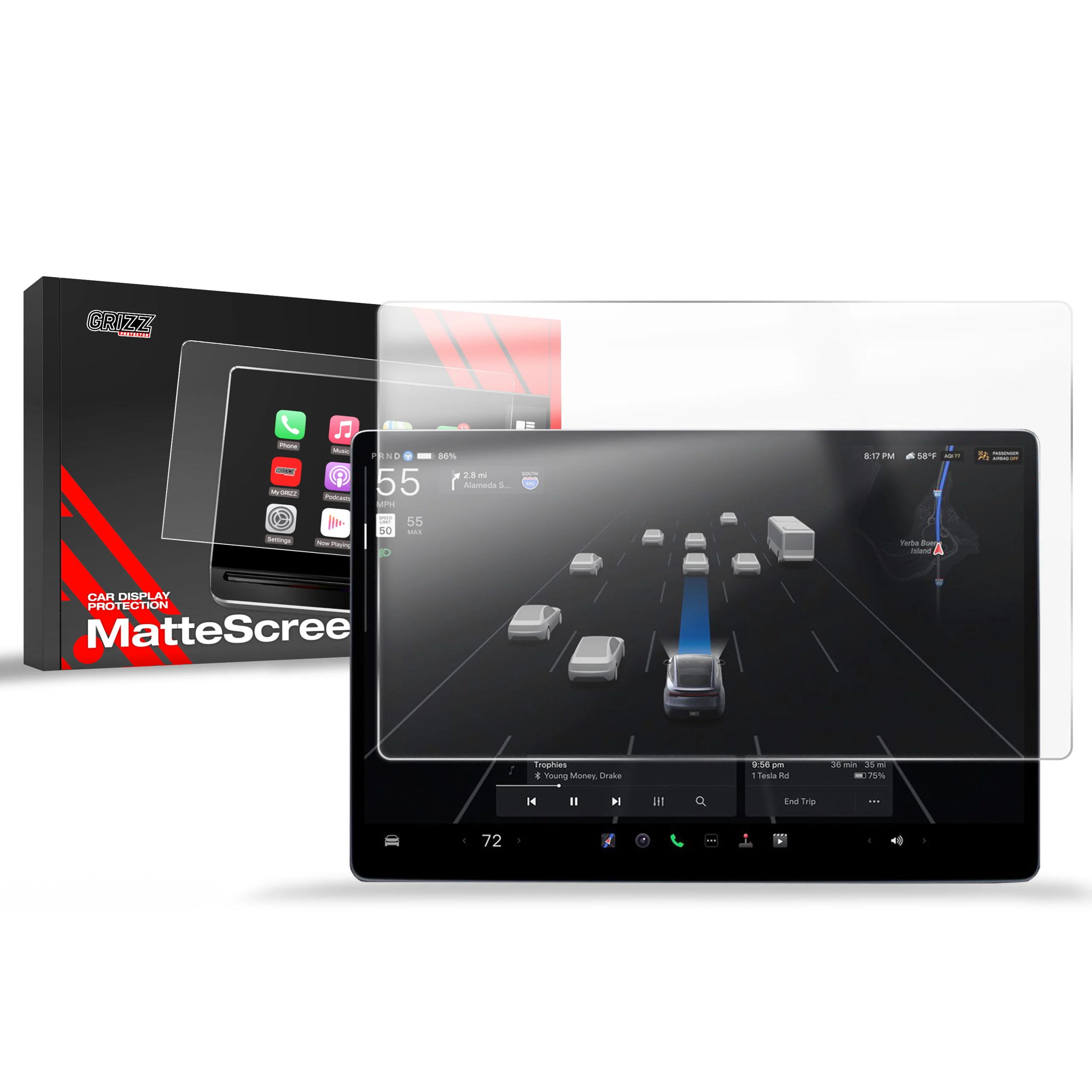 Displayschutzfolie für Tesla Model S Facelift (2025-2026) Anti-Fingerprint, Matt