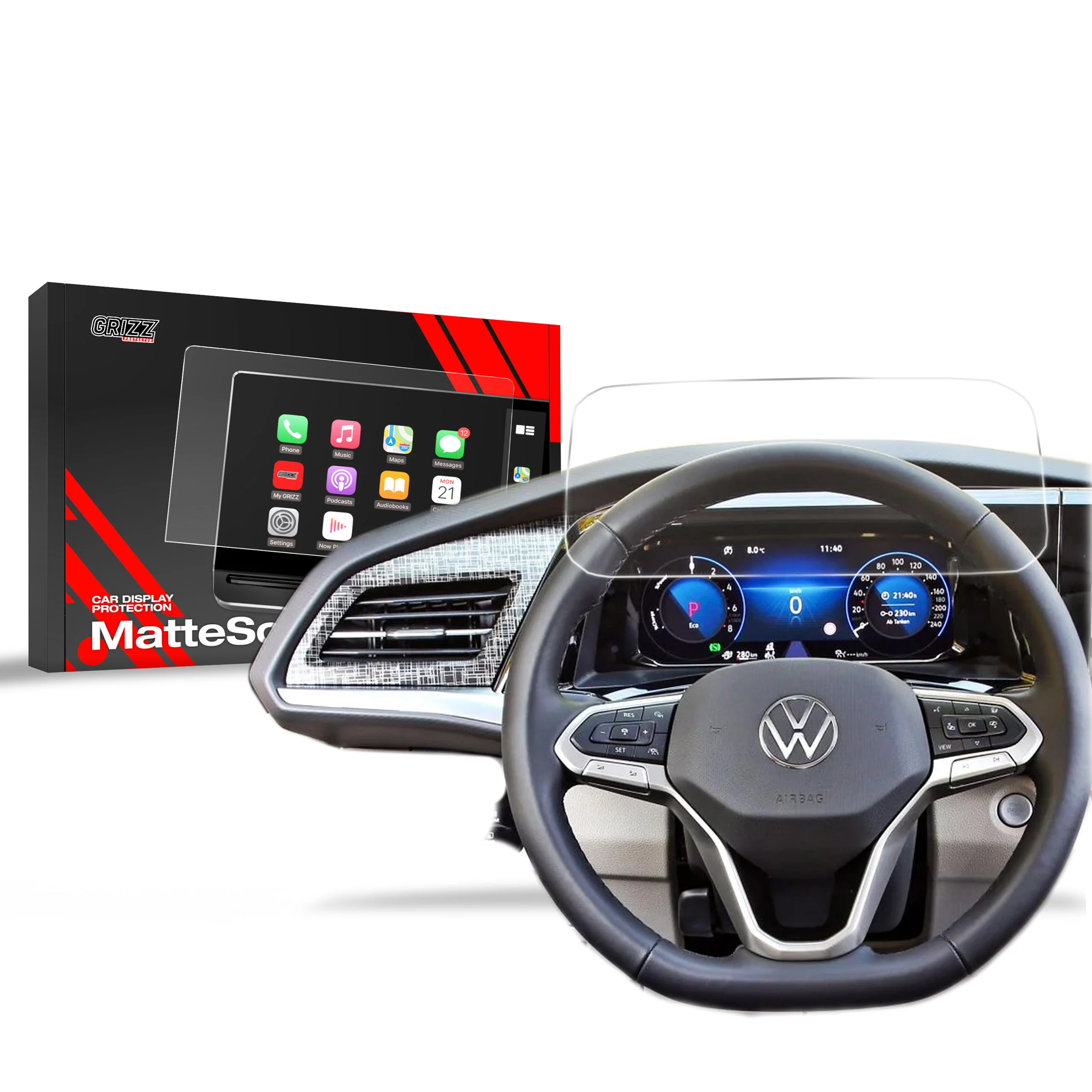 Displayschutzfolie für Volkswagen VW Multivan 4 Virtual Cockpit 10,25" (2021-2024) Anti-Fingerprint, Matt