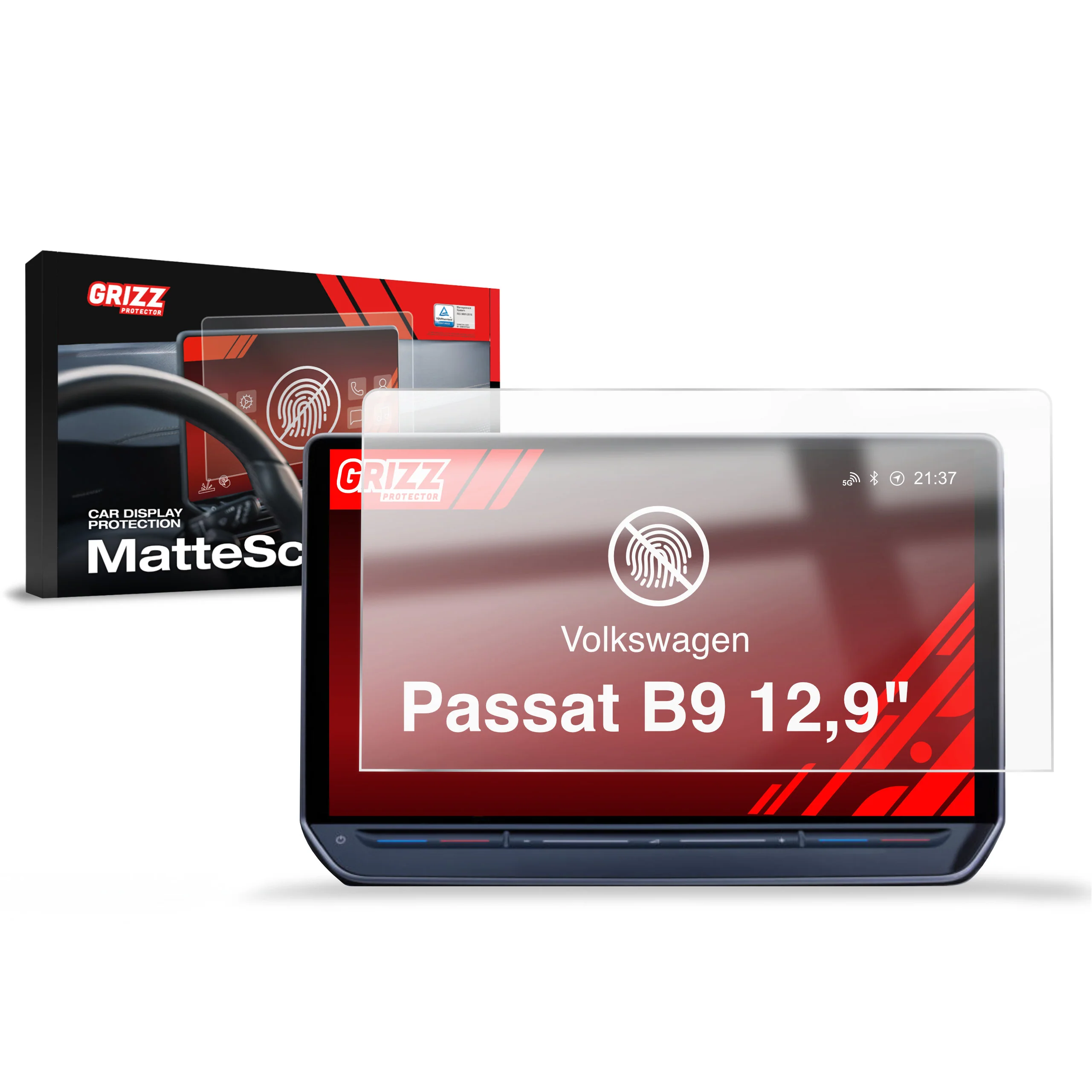 Displayschutzfolie für Volkswagen VW Passat B9 12,9" (2024-2026) Anti-Fingerprint, Matt