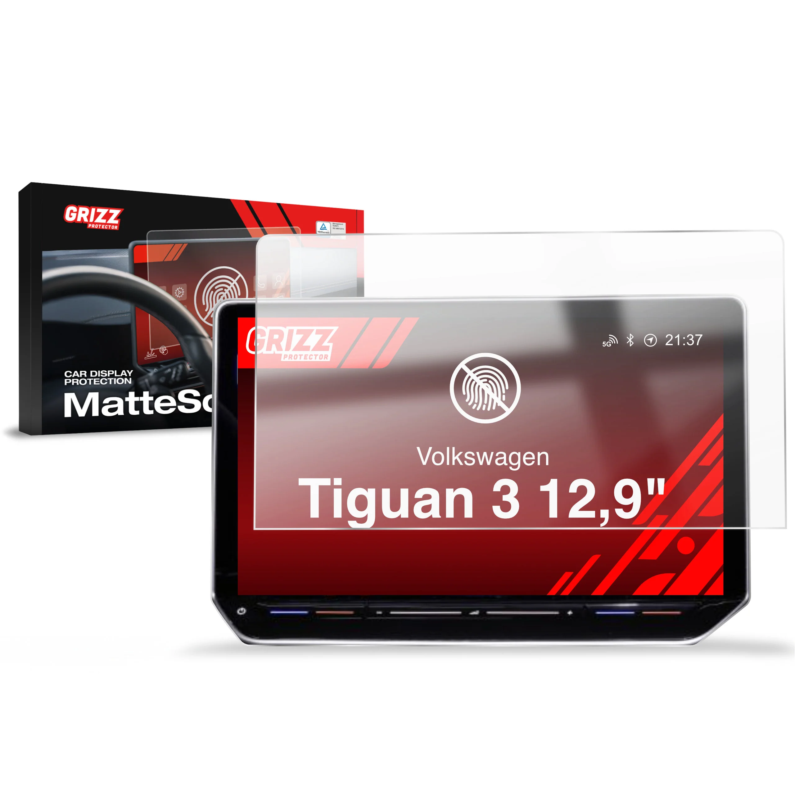 Displayschutzfolie für Volkswagen VW Tiguan 3 12,9" (2024-2026) Anti-Fingerprint, Matt